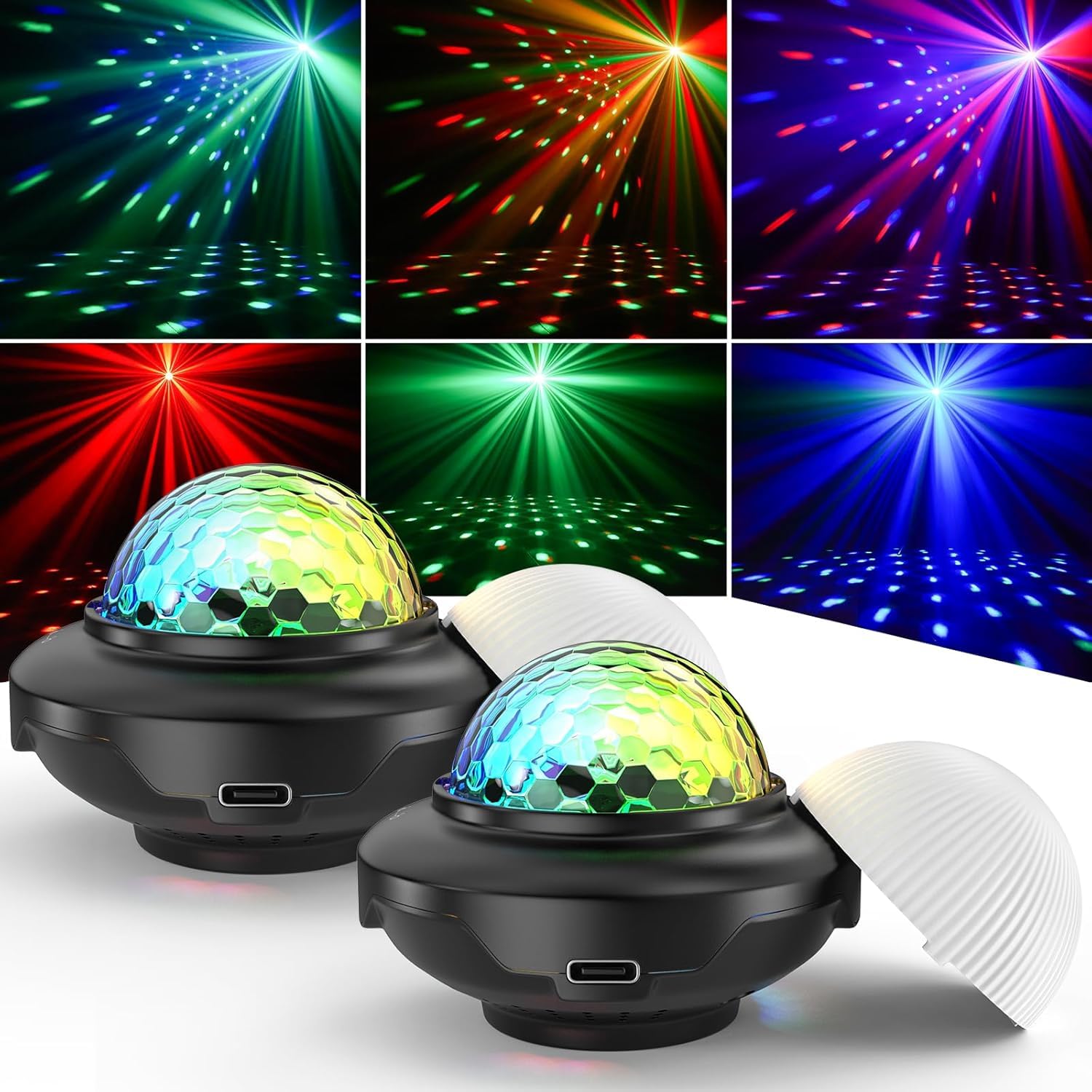 Battery Powered Disco Ball, Rechargeable Party Lights, Strobe Lights Sound Activated RGB LED Dj Lighting Uplights for Events, Pa
