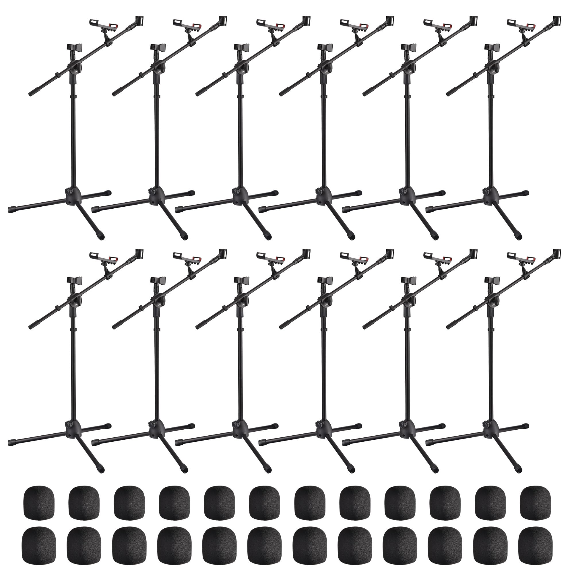 BYOOTIQUE 12 Packs Microphone Boom Arm Stand Dual Mic Clips Adjustable Tripod Phone Holder for Performance Singing Wedding Stage