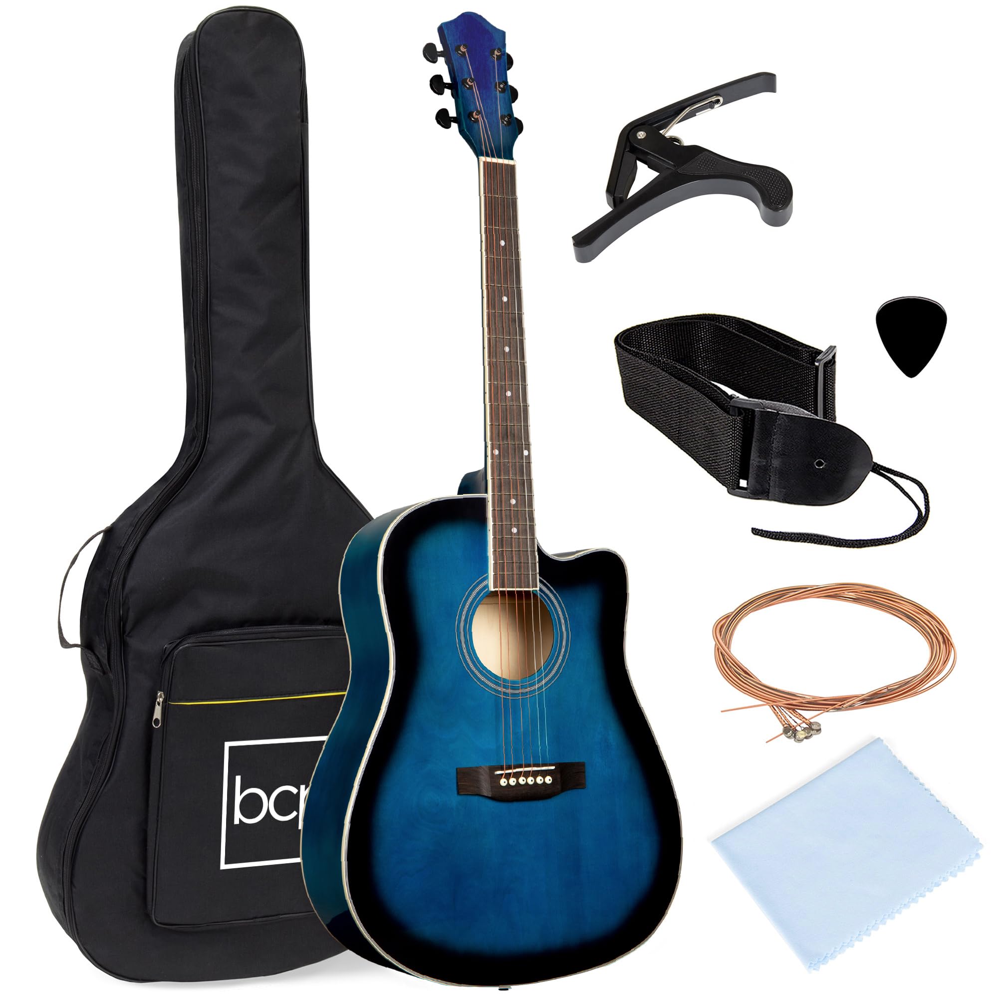 Best Choice Products 41In Beginner Acoustic Guitar Full Size All Wood Cutaway Guitar Starter Set Bundle With Case, Strap, Capo,