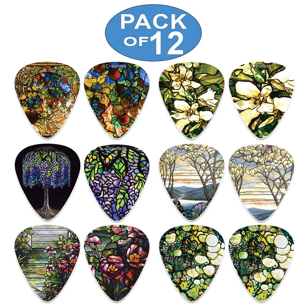 Creanoso Tiffany Stained Glass Famous Art Guitar Picks (12-Packs)- Cool Guitar Picks for Men Women - Stocking Stuffers Mom Dad B