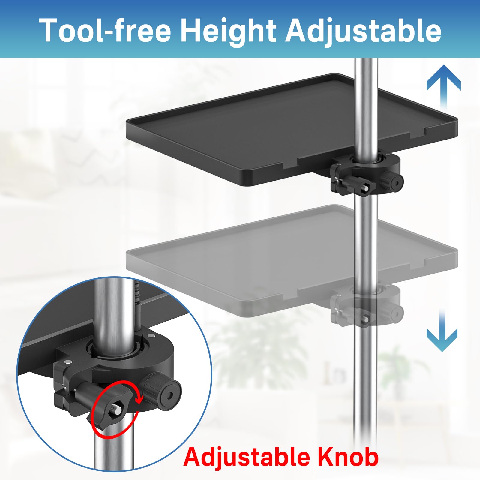 Universal Microphone Stand Tray with Phone Holder, Adjustable Mic Stand Tray Shelf Clamp On Utility Shelf - 8.7'' x 6.5'' Music