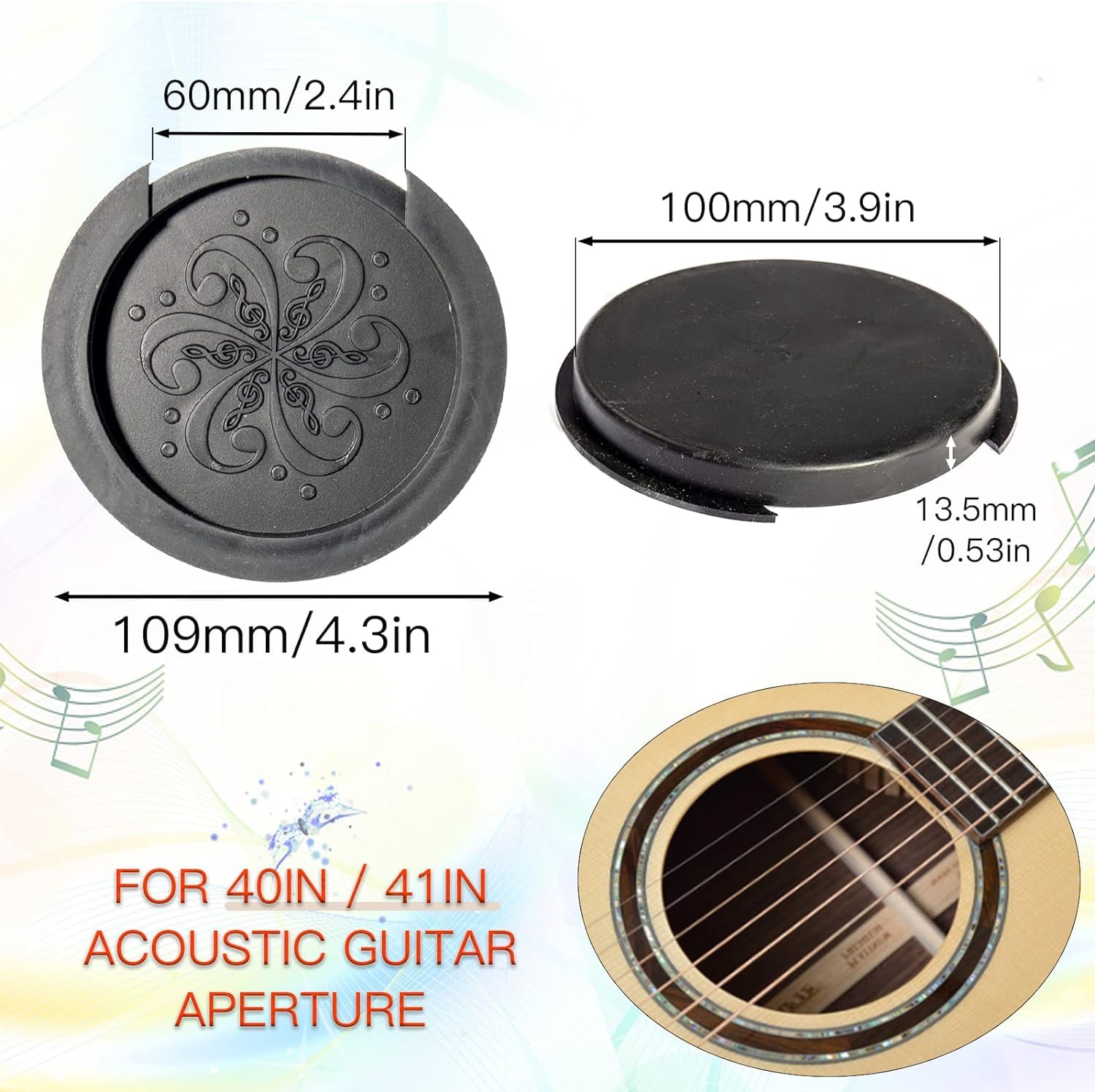 Cheerock Acoustic Guitar Mute & Soundhole Cover, 2-Pack Rubber Effective String Silencer & Feedback Buster, Compatible with 4-In