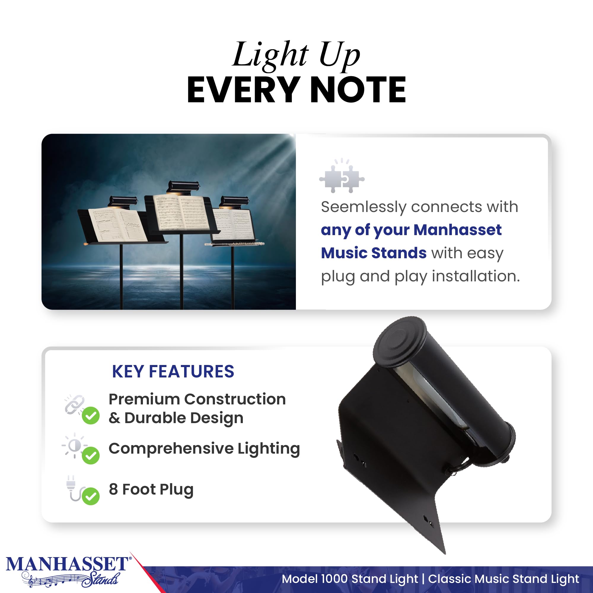 Manhasset Music Stand Light Clip On Attachment - Stand Lights for Musicians - Music Lamp for Orchestras - Piano Light - Piano La