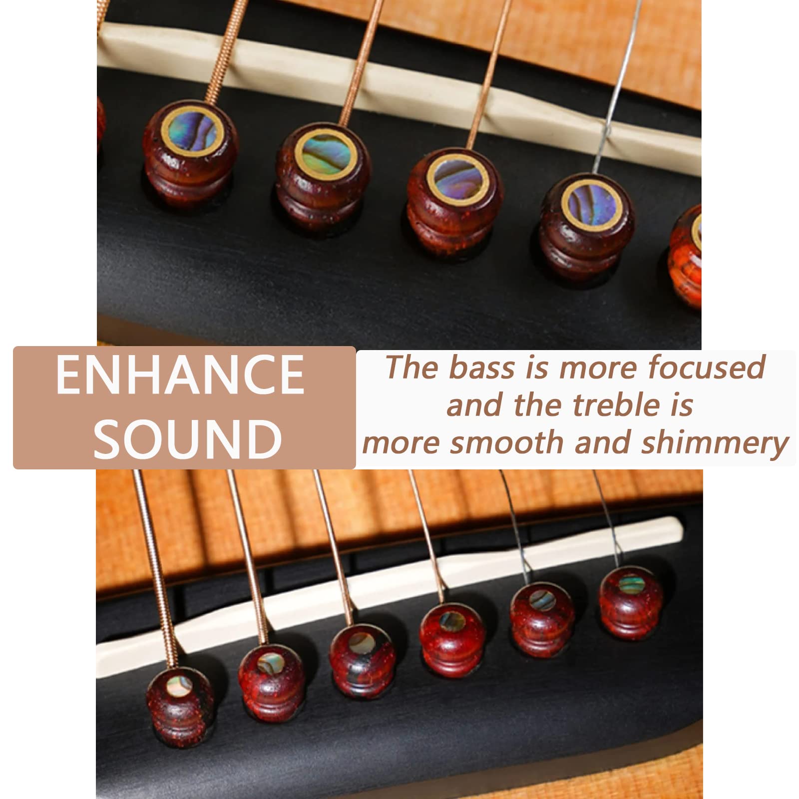 Cheerock 6pcs Acoustic Guitar Bridge Pins, Rosewood Abalone Dot Acoustic Guitar String Pins with Guitar Pin Puller, Bridge Pins