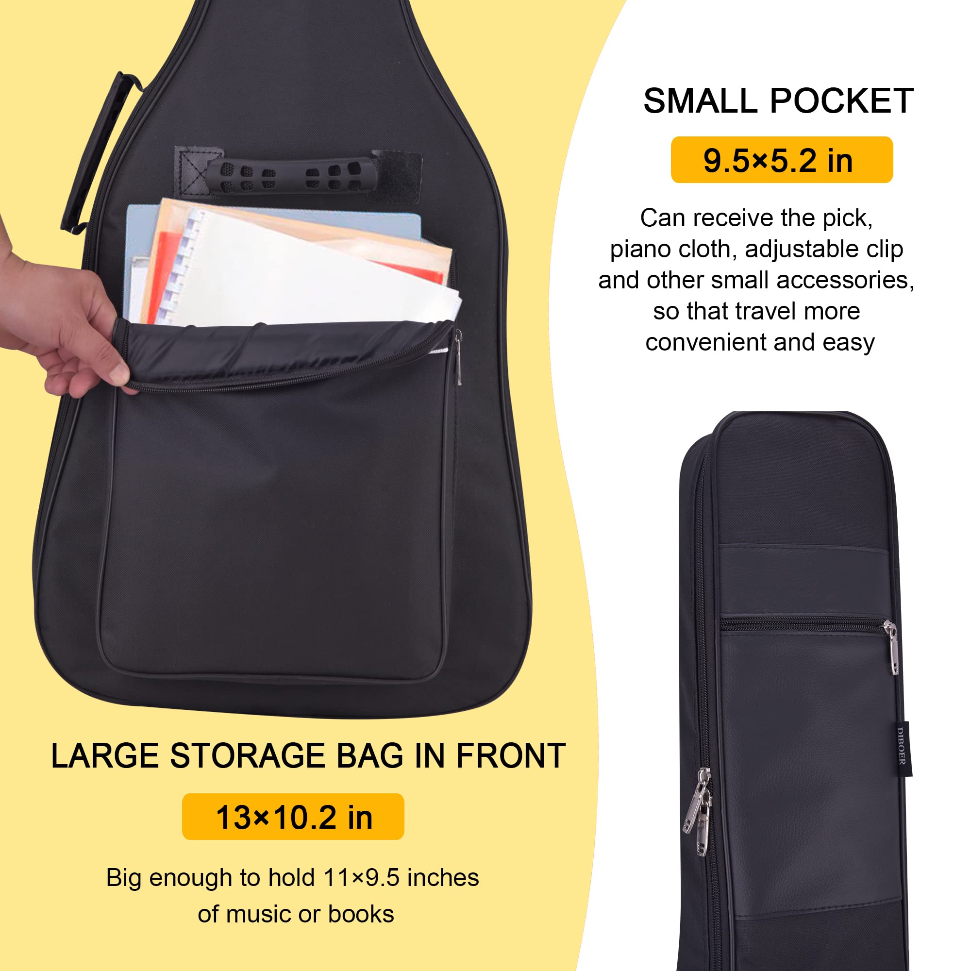 diboer Guitar Bag 39 Inch Acoustic Guitar Gig Bag Soft Case 0.35 Inch Thick Padding Classical Guitar Backpack Larger Pocket with