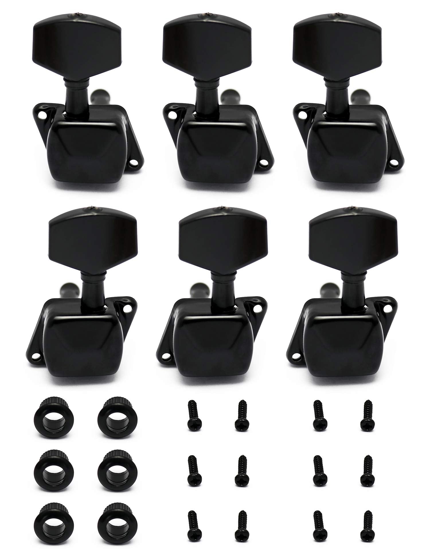 Metallor Semiclosed String Tuning Pegs Machine Heads Tuners 3L 3R Electric Acoustic Guitar Parts Replacement Set Of 6Pcs Black.