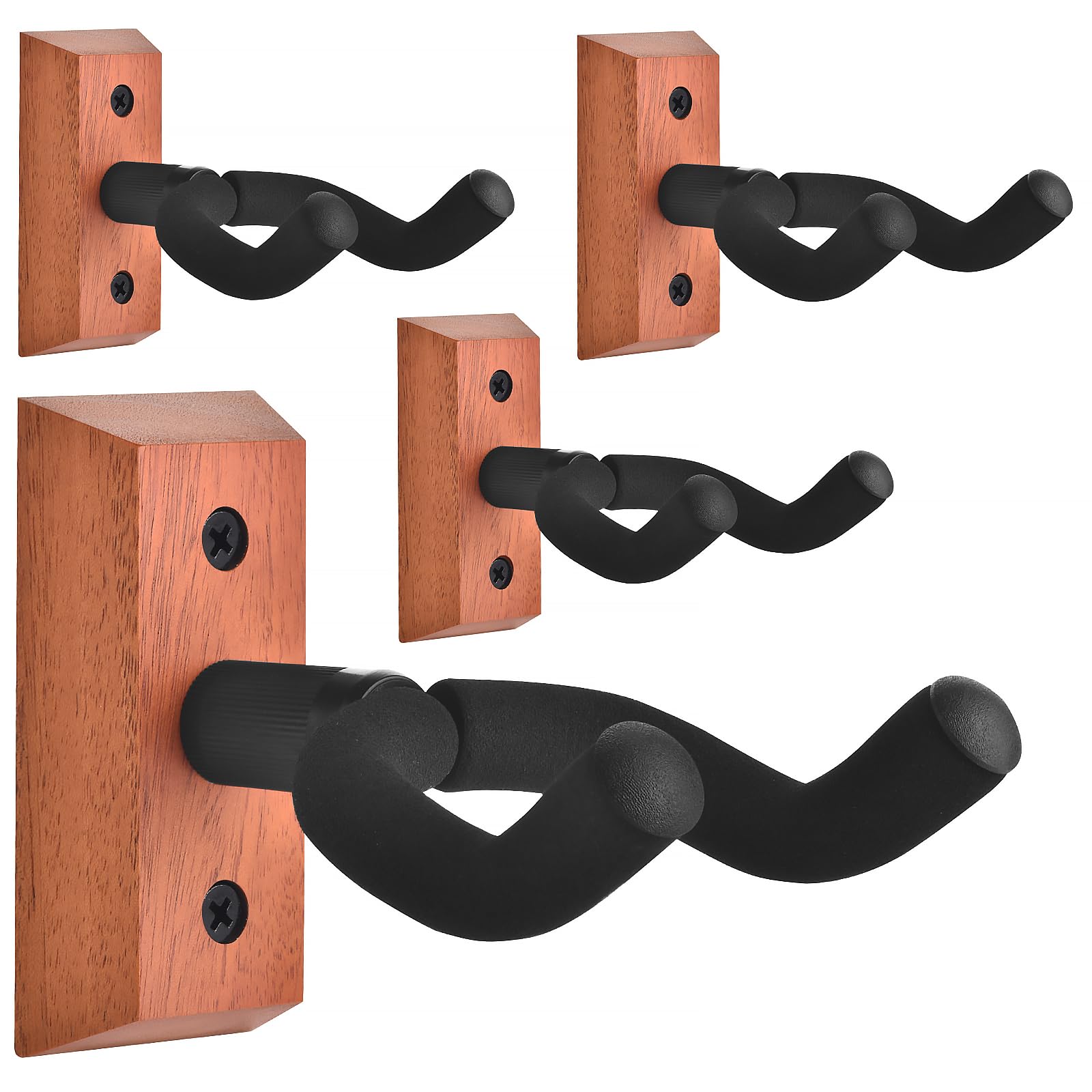 Dommi Guitar Wall Mount 4 Pack, Guitar Hanger With Rotatable Soft Hook For All Size Guitars, Hardwood U-Shaped Guitar Holder Wal
