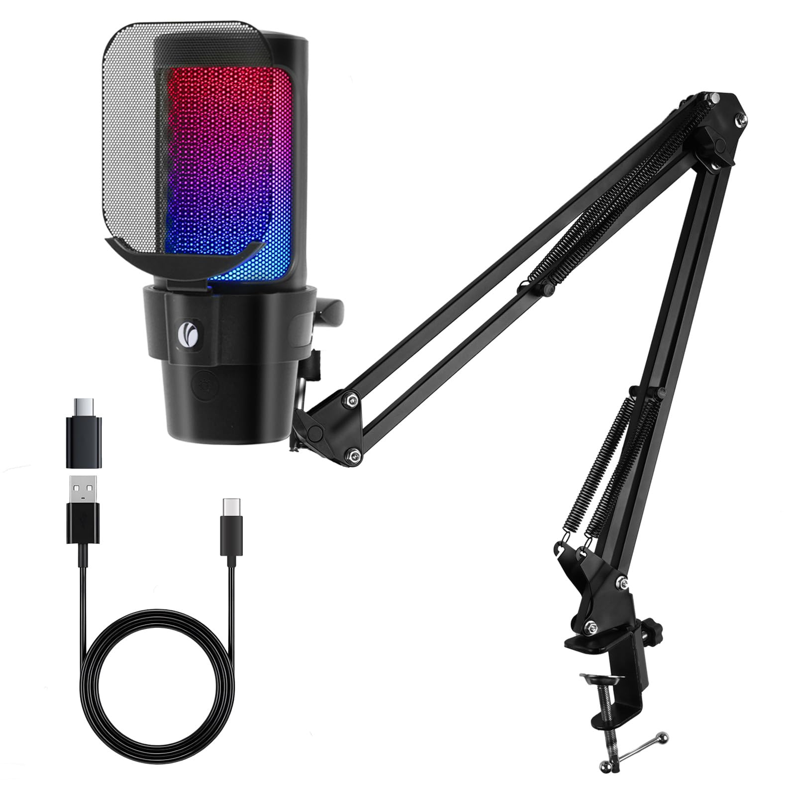 VCOM Gaming USB Microphone,Condenser Dynamic Boom Arm Mic for Podcasting,Streaming, with Boom Arm Stand,Quick Mute,Pop Filter,RG