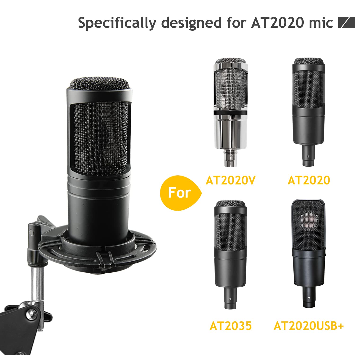 Audio Technica AT2020 Mic Boom Arm Suspension Scissor Stand with Shock Mount, Pop Filter Foam Windscreen, Upgraded Heavy Duty Cl
