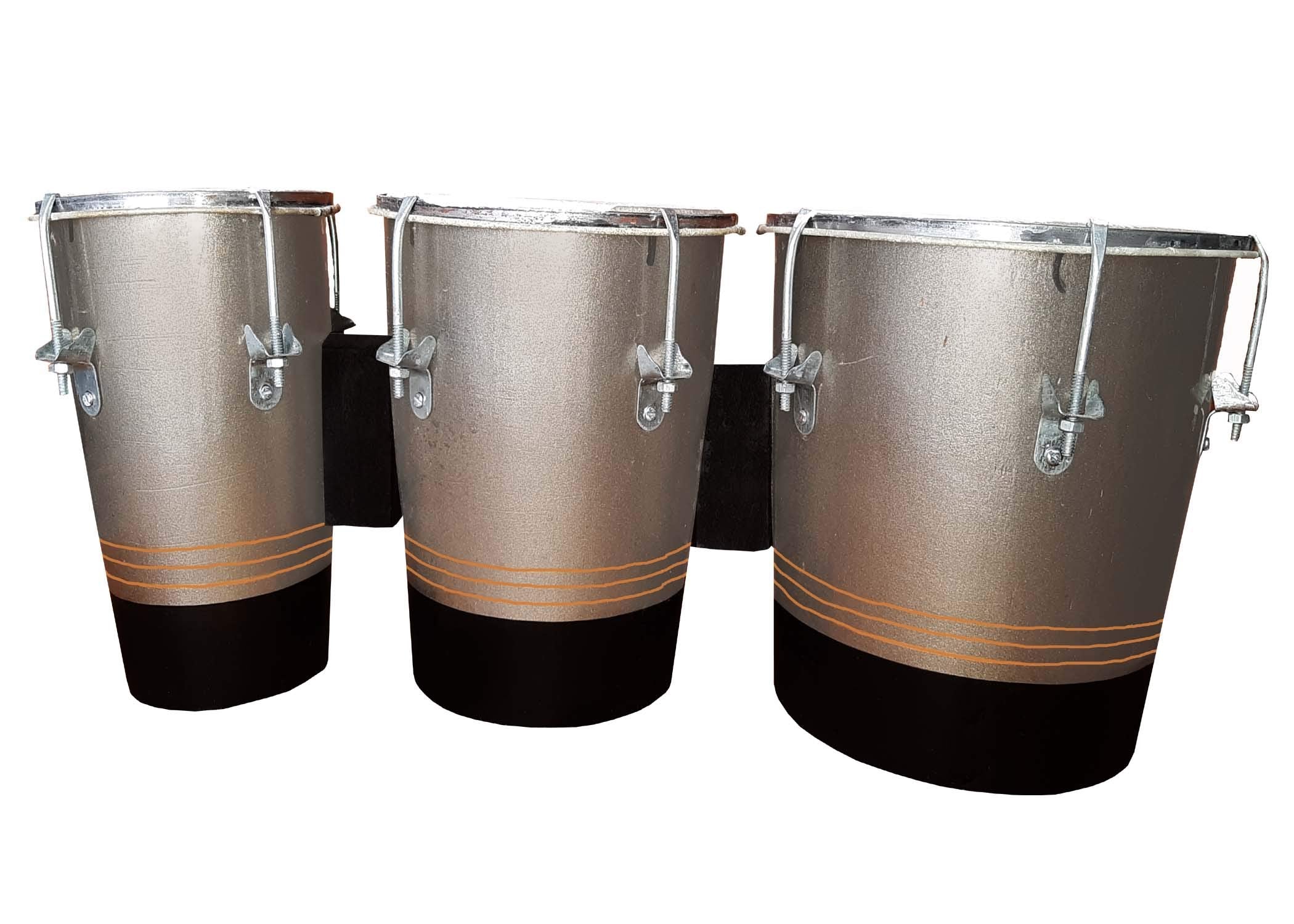 Gt Manufacturers Professional Three Piece Hand Made Wooden Bongo Drum Set (Silver/Black)