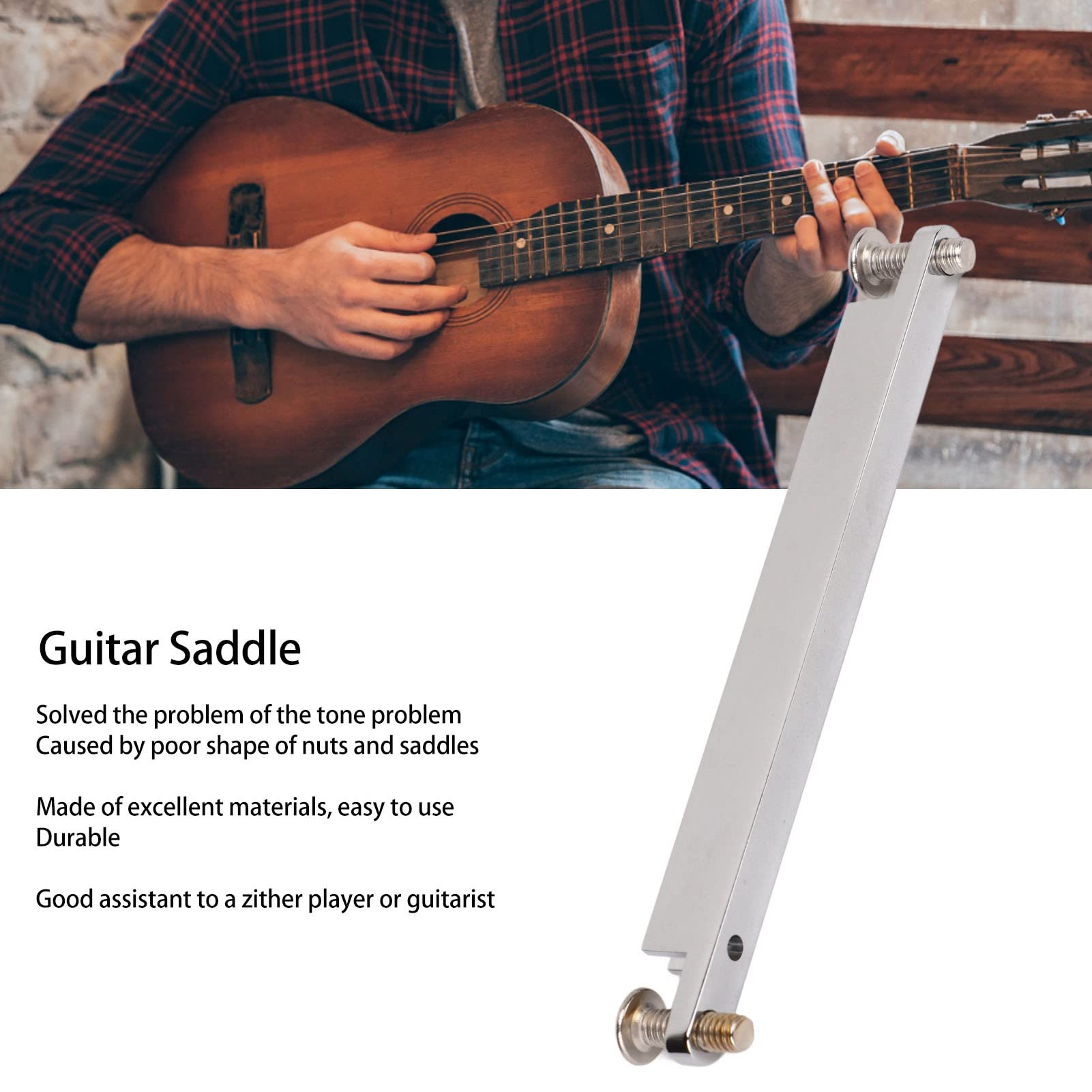 Guitar Nut Saddle Set with Shaft Wrench, 82mm Silver Metal Adjustable Acoustic Guitar Bridge Saddle for Replacement Repairing