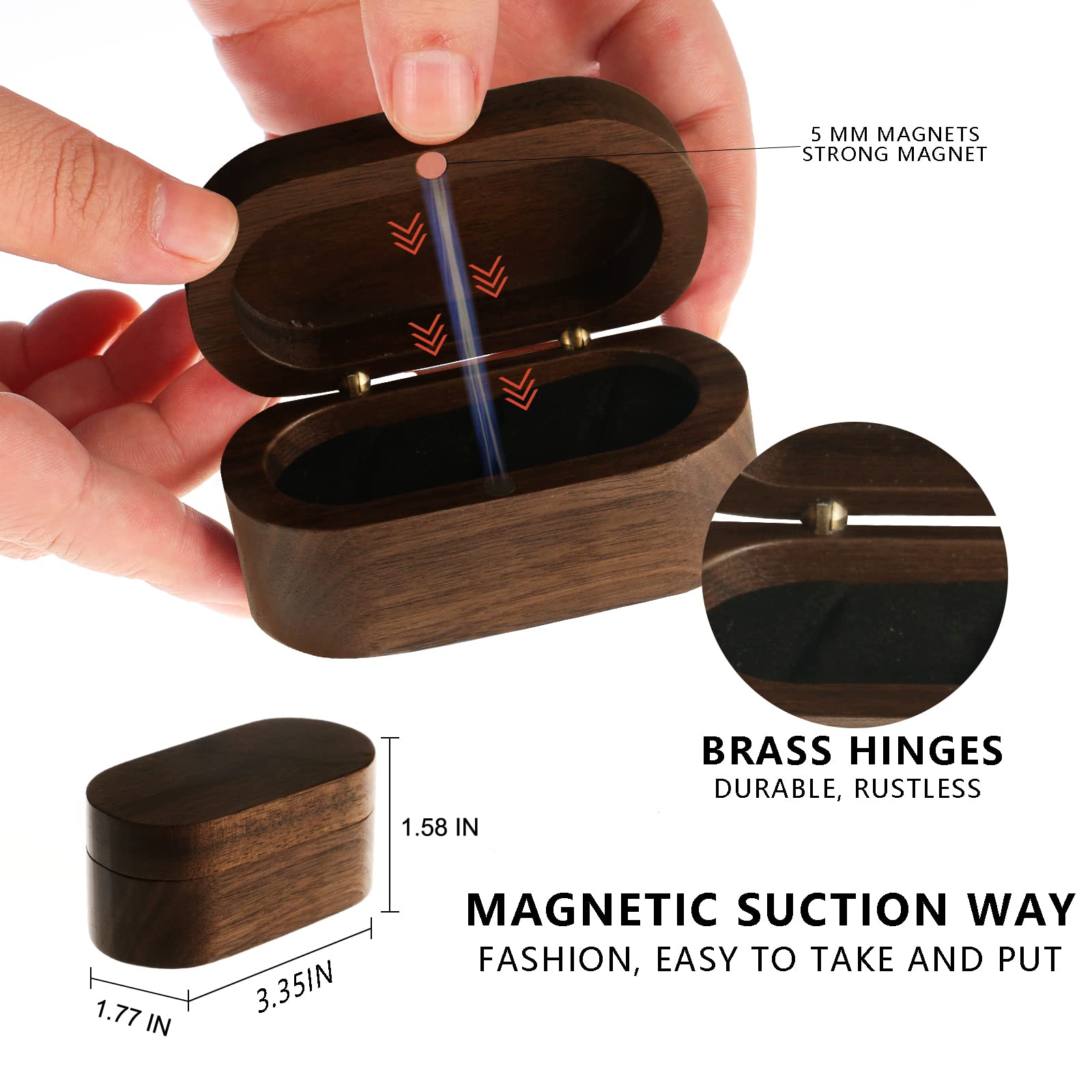 MYLYWOO Walnut Guitar Pick Holder Set with 1 Rosewood Pick and 6 Celluloid Picks in 3 Thicknesses, Mini Jewelry Box, Brown Woode