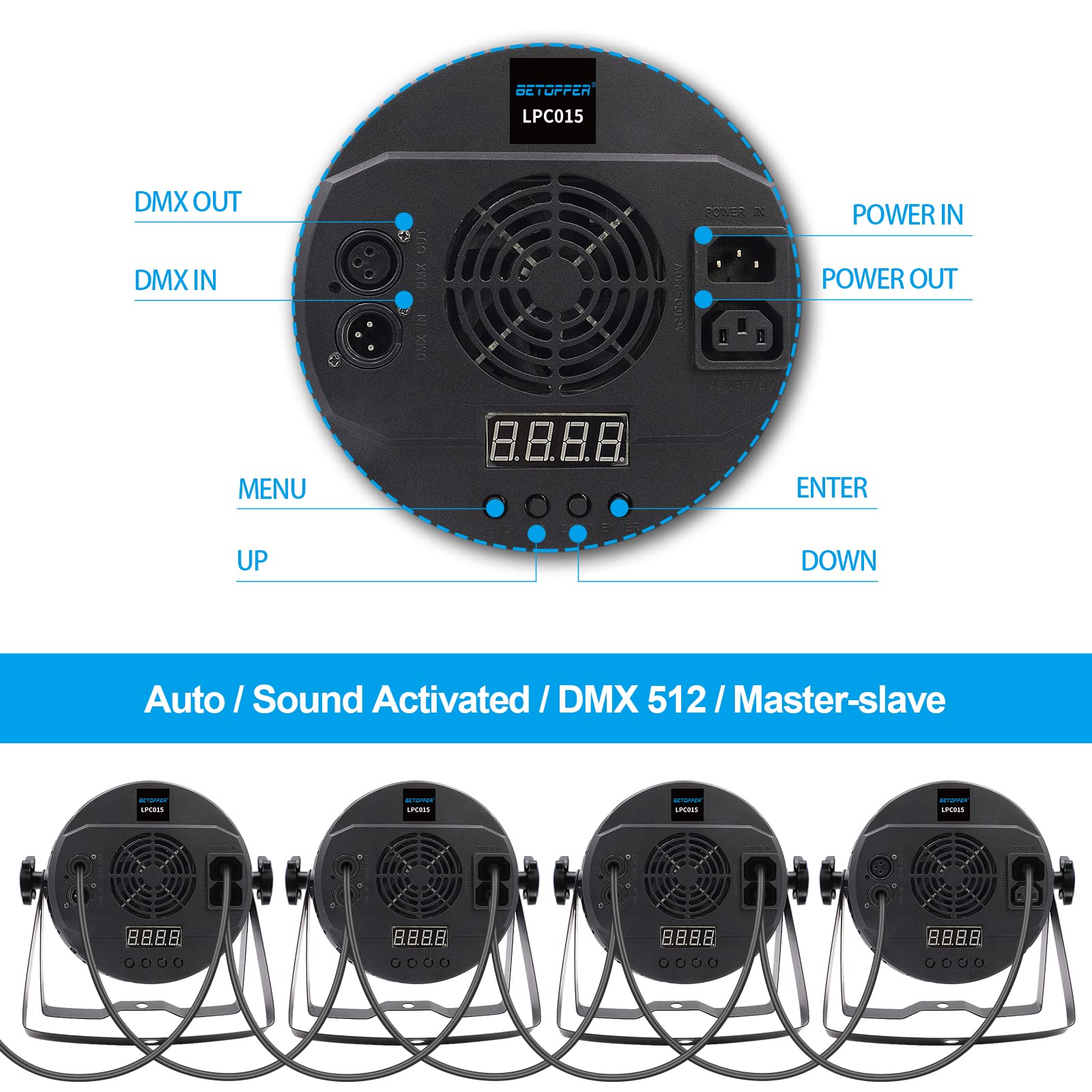 BETOPPER Stage Lights for Parties, 54x3W LED Par Lights RGB, DMX DJ Lights Sound Activated,Strobe Wash Lights for Party, Wedding