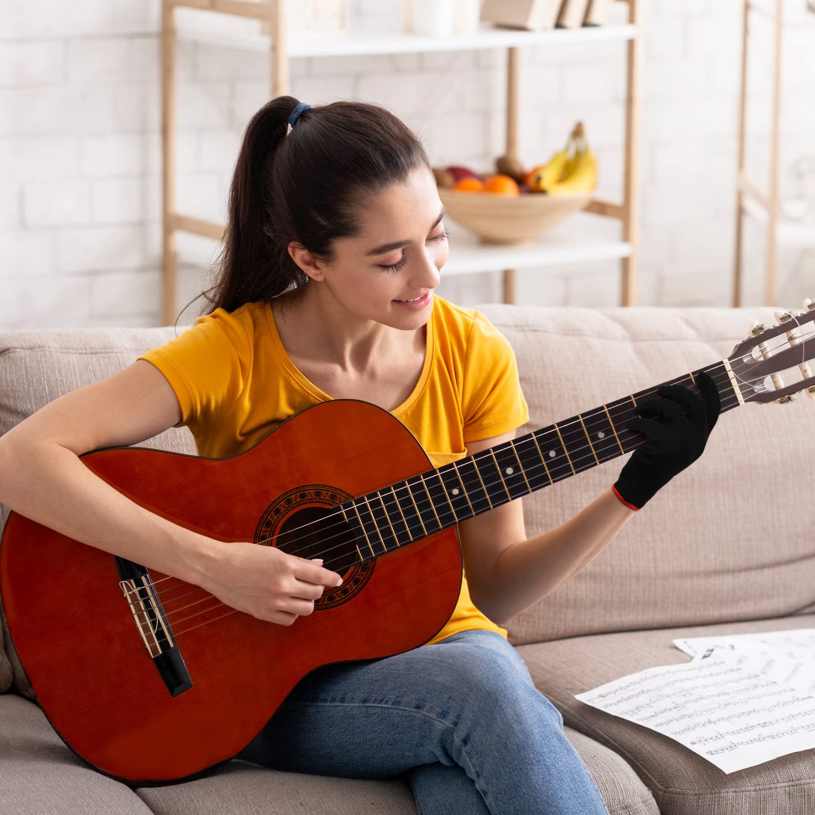 Jiuguva 4 Pack Guitar Gloves Guitar Fingertip Protector for Men Women Practice Gloves for Playing Musical Instruments, Black, me