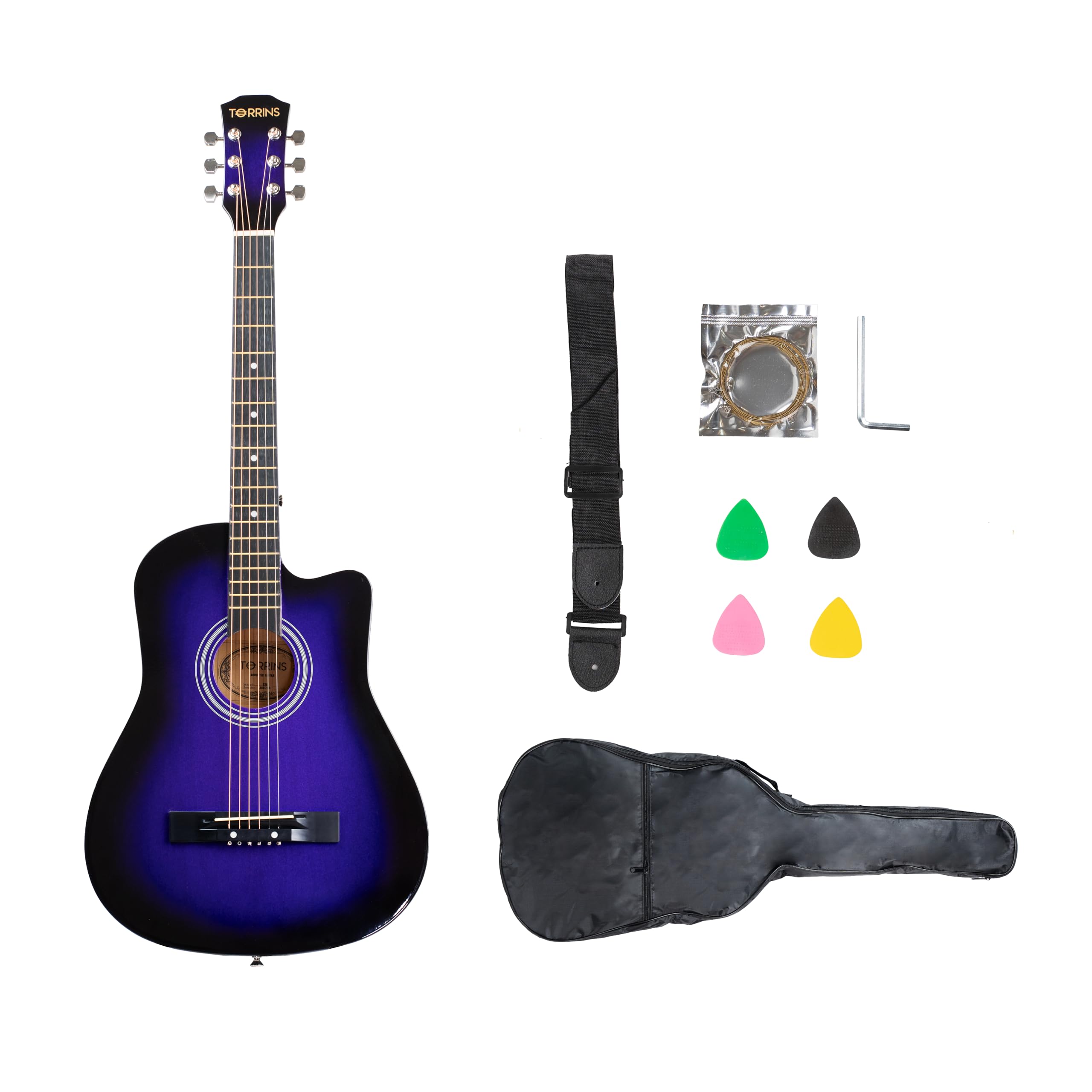 Torrins T38 Acoustic Guitar for Beginners - 38 Inch (Blue) | Basswood Top, Back & Sides | ABS Fingerboard & Bridge | Guitar with