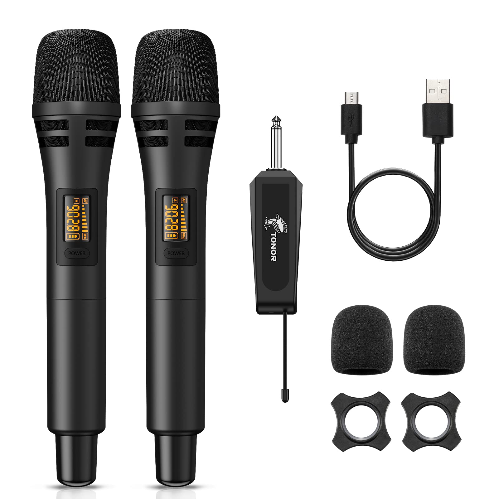 Wireless Microphones, Tonor Uhf Dual Karaoke Microphone System, Microfonos Inalambricos With Rechargeable Receiver Cordless Dyna