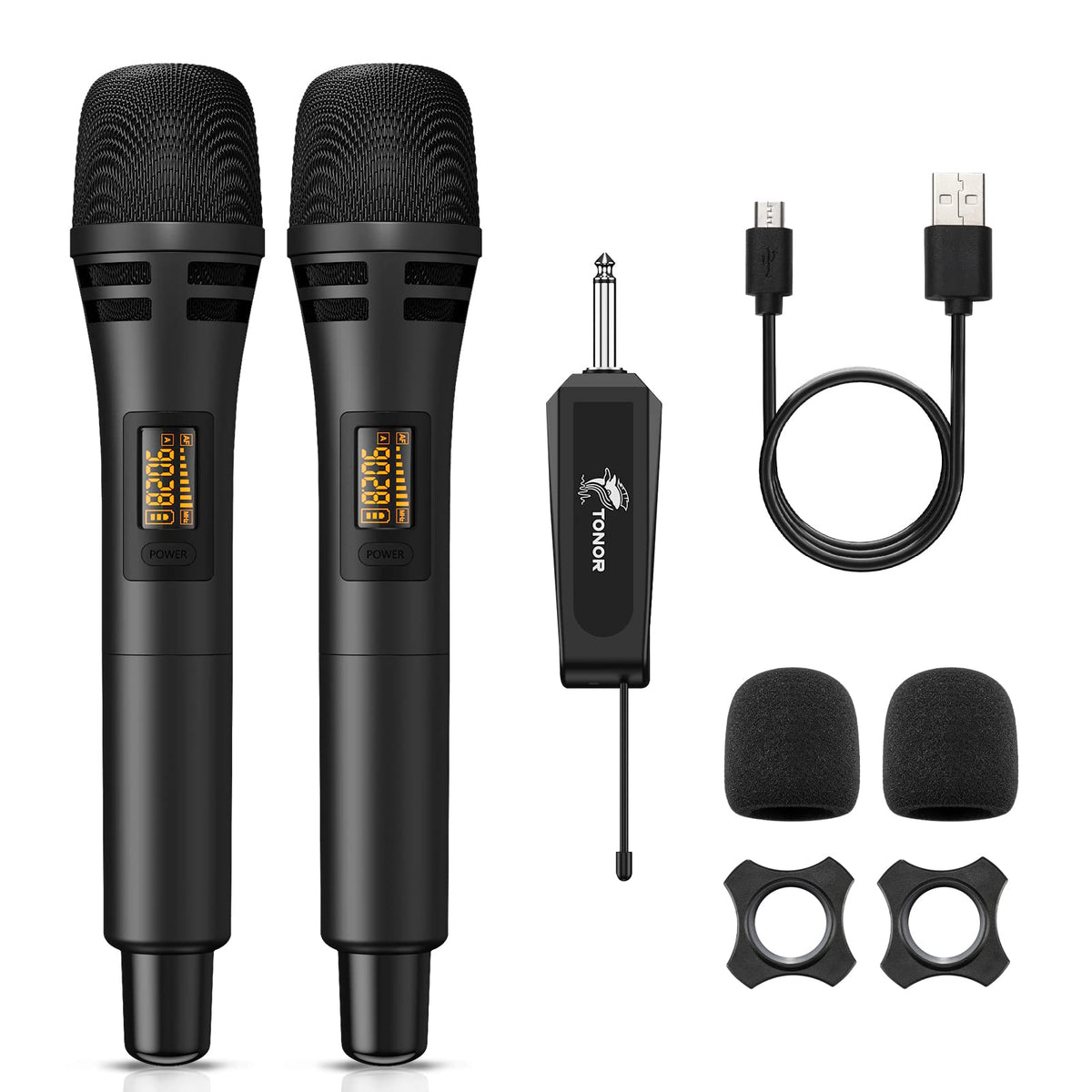 Wireless Microphones, Tonor Uhf Dual Karaoke Microphone System, Microfonos Inalambricos With Rechargeable Receiver Cordless Dyna