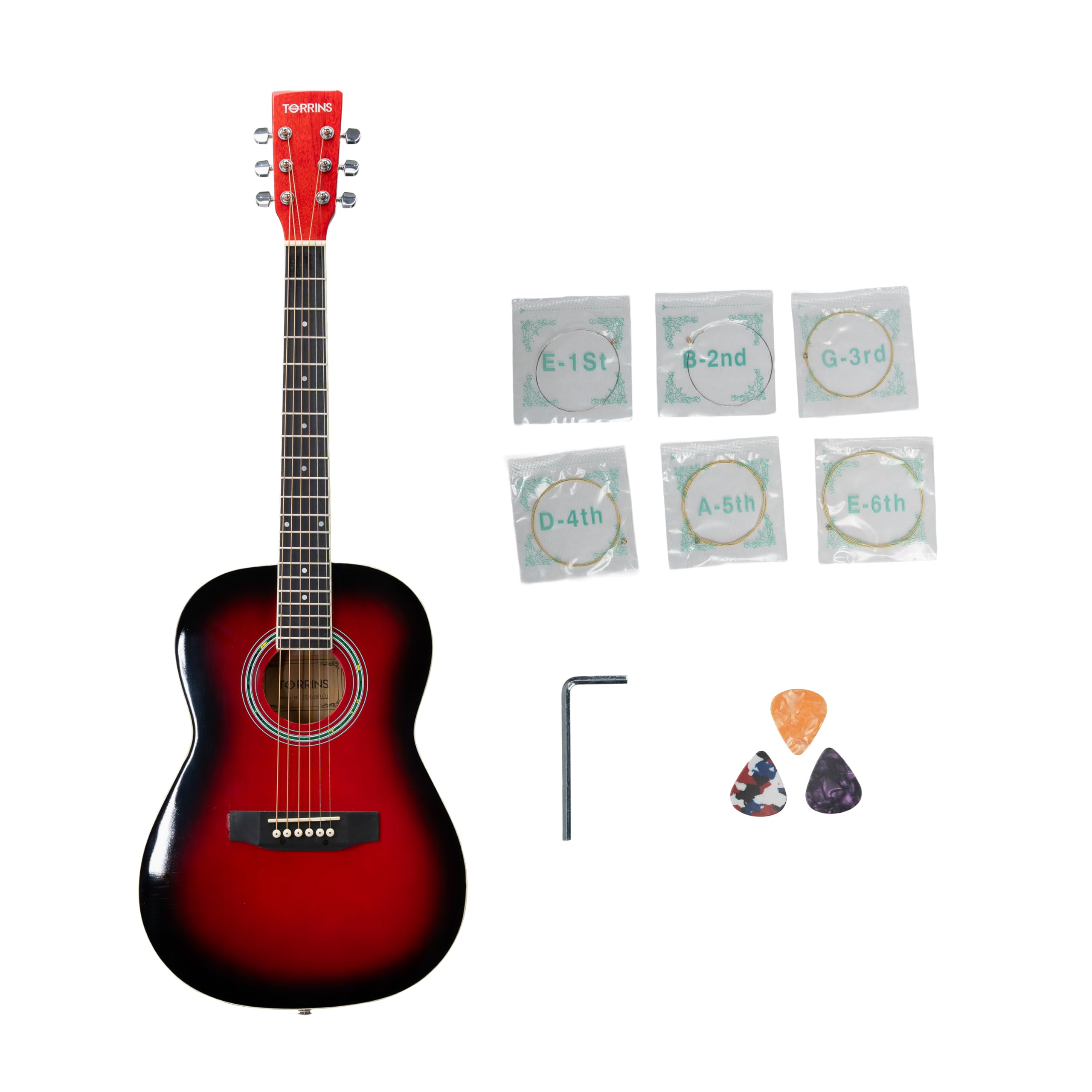 Torrins Progressa Series Guitar: 36H Acoustic Guitar - 36 Inches (Red) | 6-String Stainless Steel, Natural Finish Wooden Guitar 