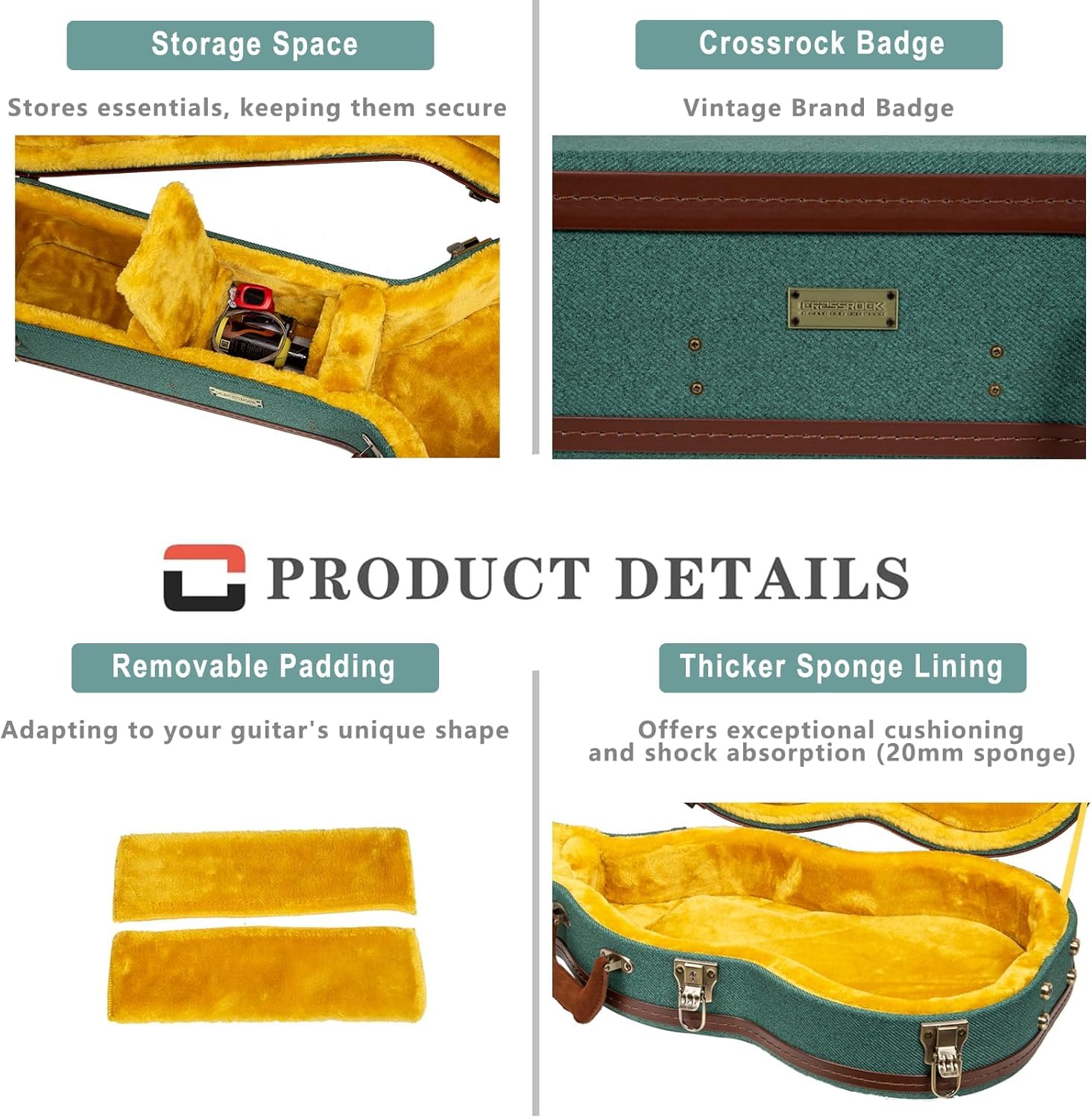 Crossrock Master Series Acoustic Guitar Case for Martin D-28 / Grand Auditorium | Malachite Blue Eco Tweed Fabric, Re-Engineered