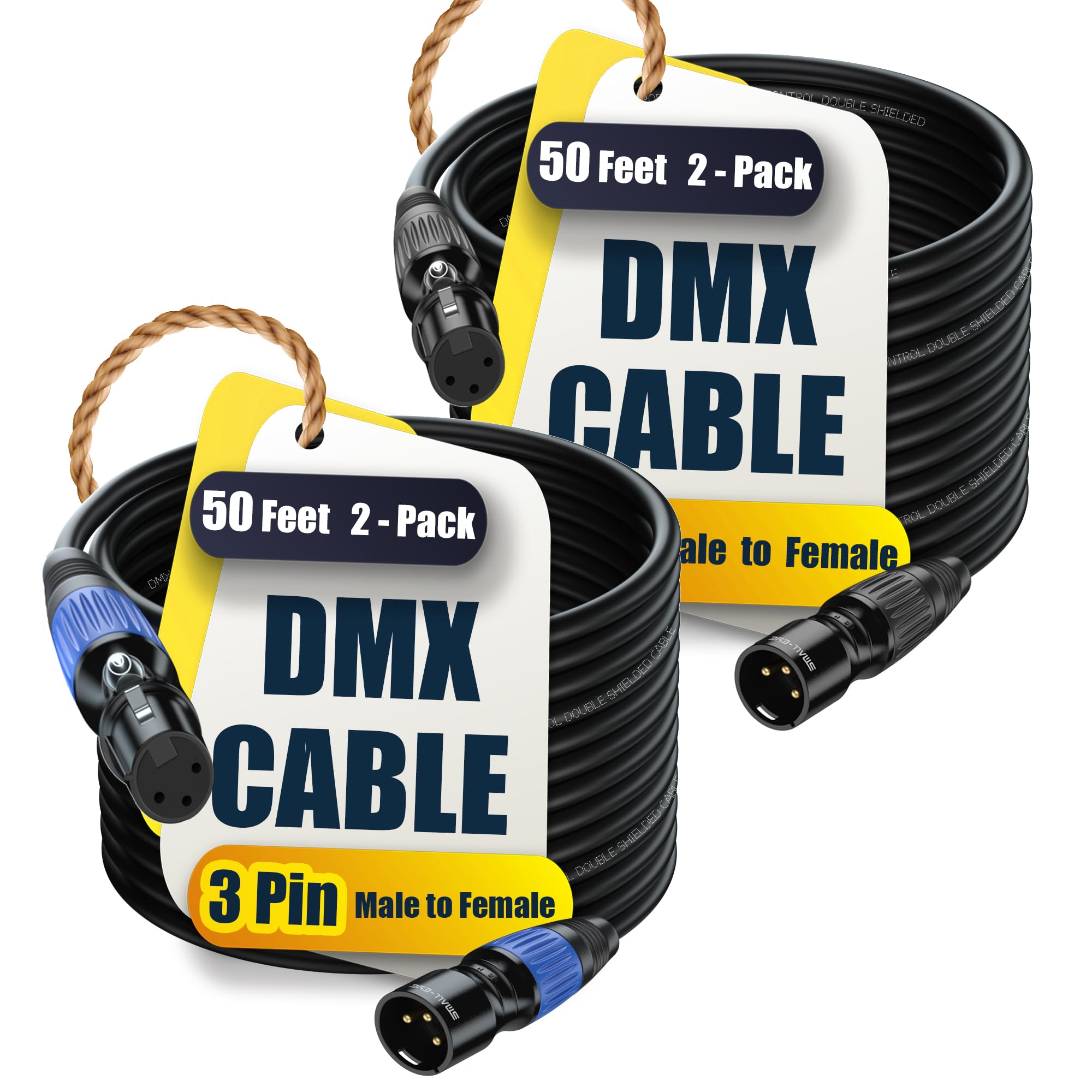 Small-Eye Dmx Cable 50 Ft 2 Pack - 3 Pin Multi-Color Coded Cables For Professional Dmx512 Controllers And Stage Lighting