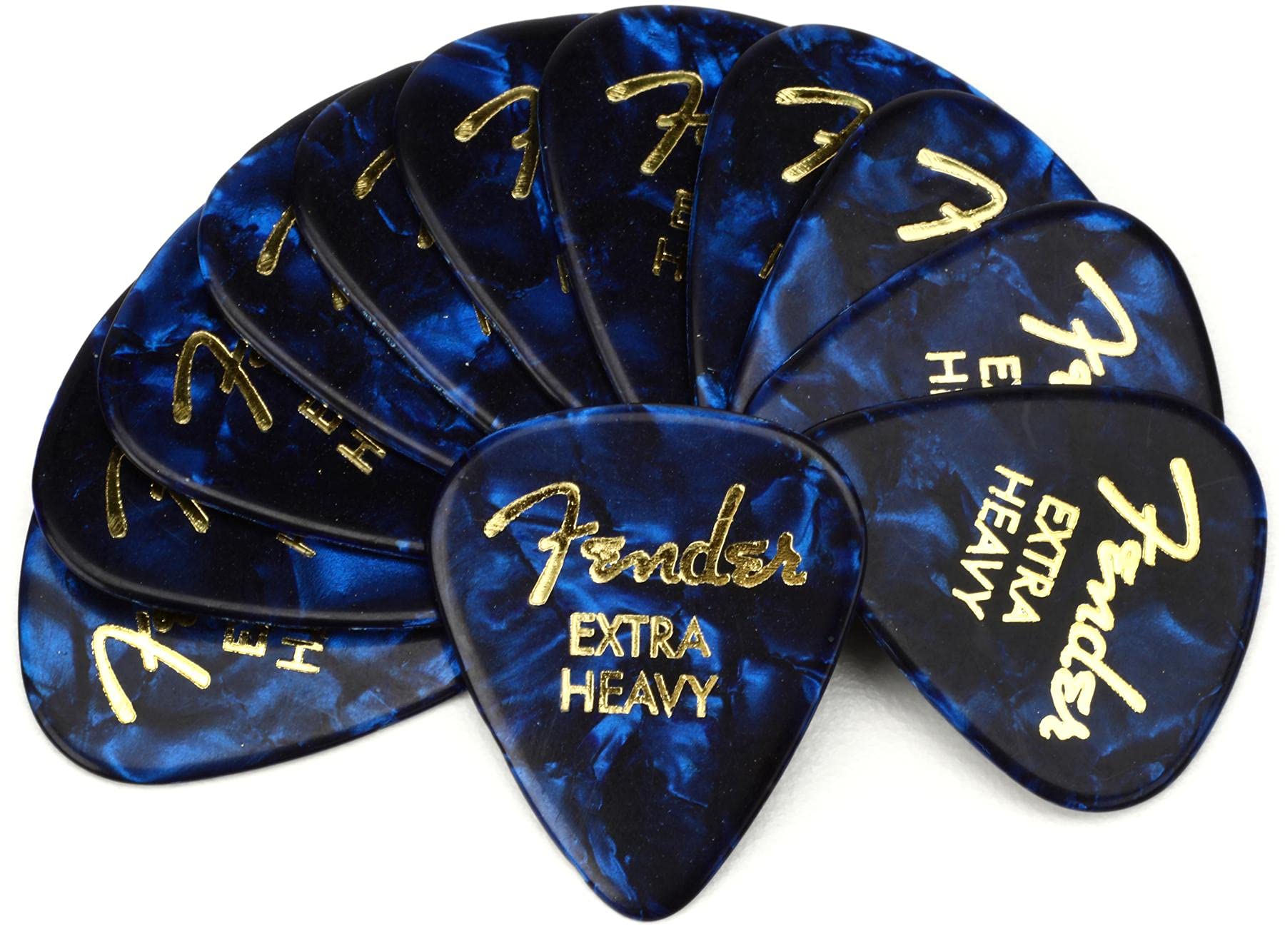 Fender Premium Celluloid Guitar Picks 351 Shape, Blue Moto, Extra Heavy, 12-Pack