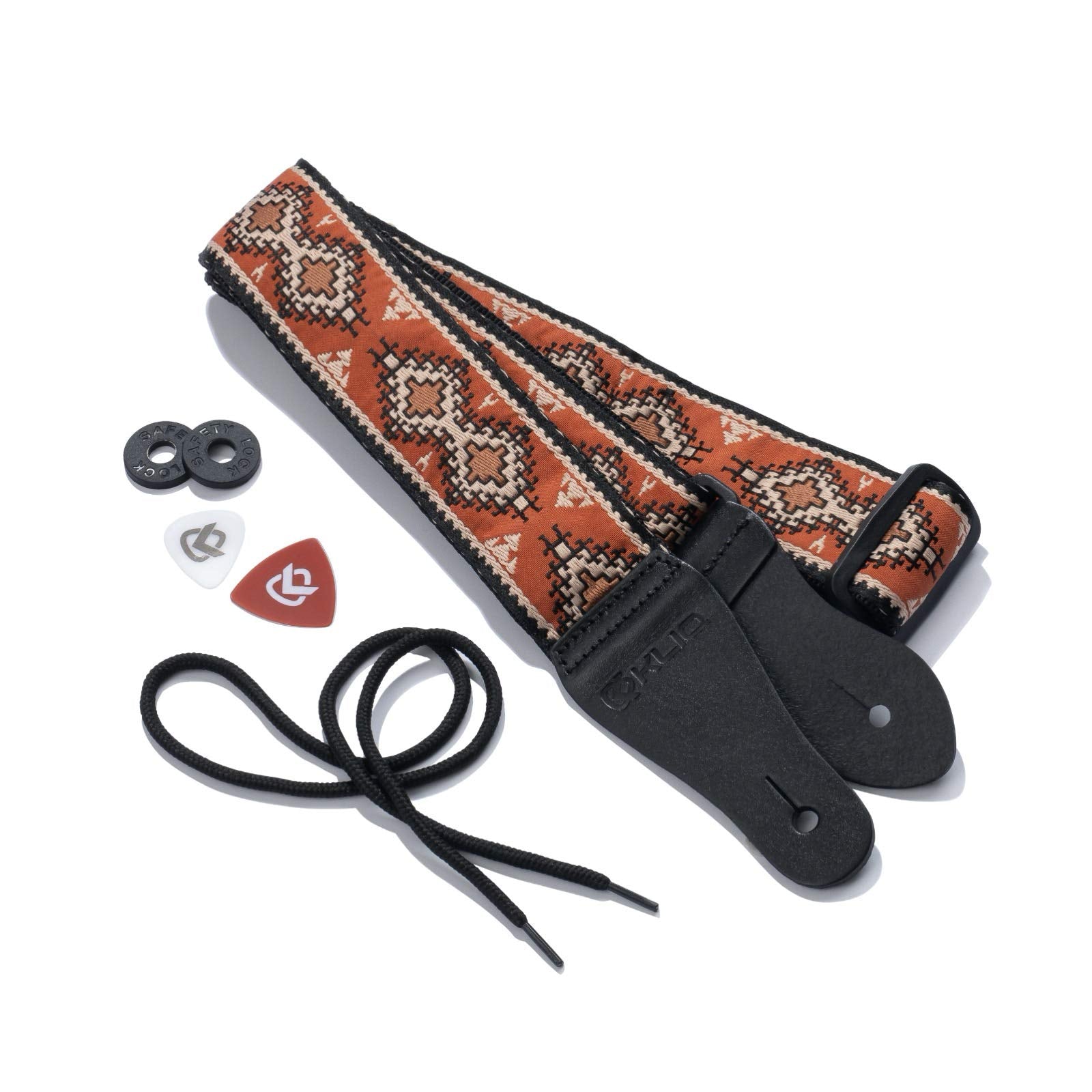 Kliq Vintage Woven Guitar Strap For Acoustic And Electric Guitars + 2 Free Rubber Strap Locks, 2 Free Guitar Picks And 1 Free La