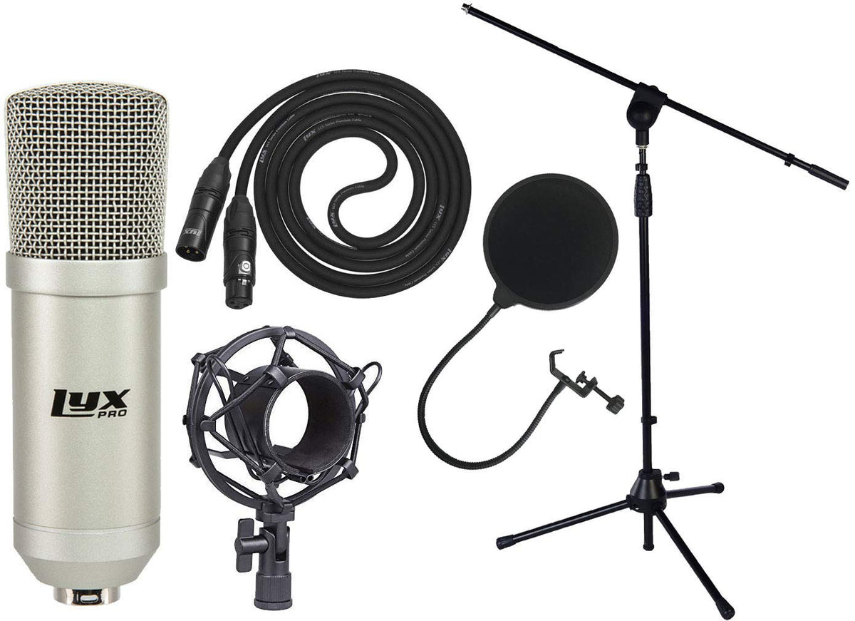 Lyxpro Condenser Microphone For Studio, Vocals, Instruments, Podcasting And Professional Recordings With Shockmount, Mic Stand,