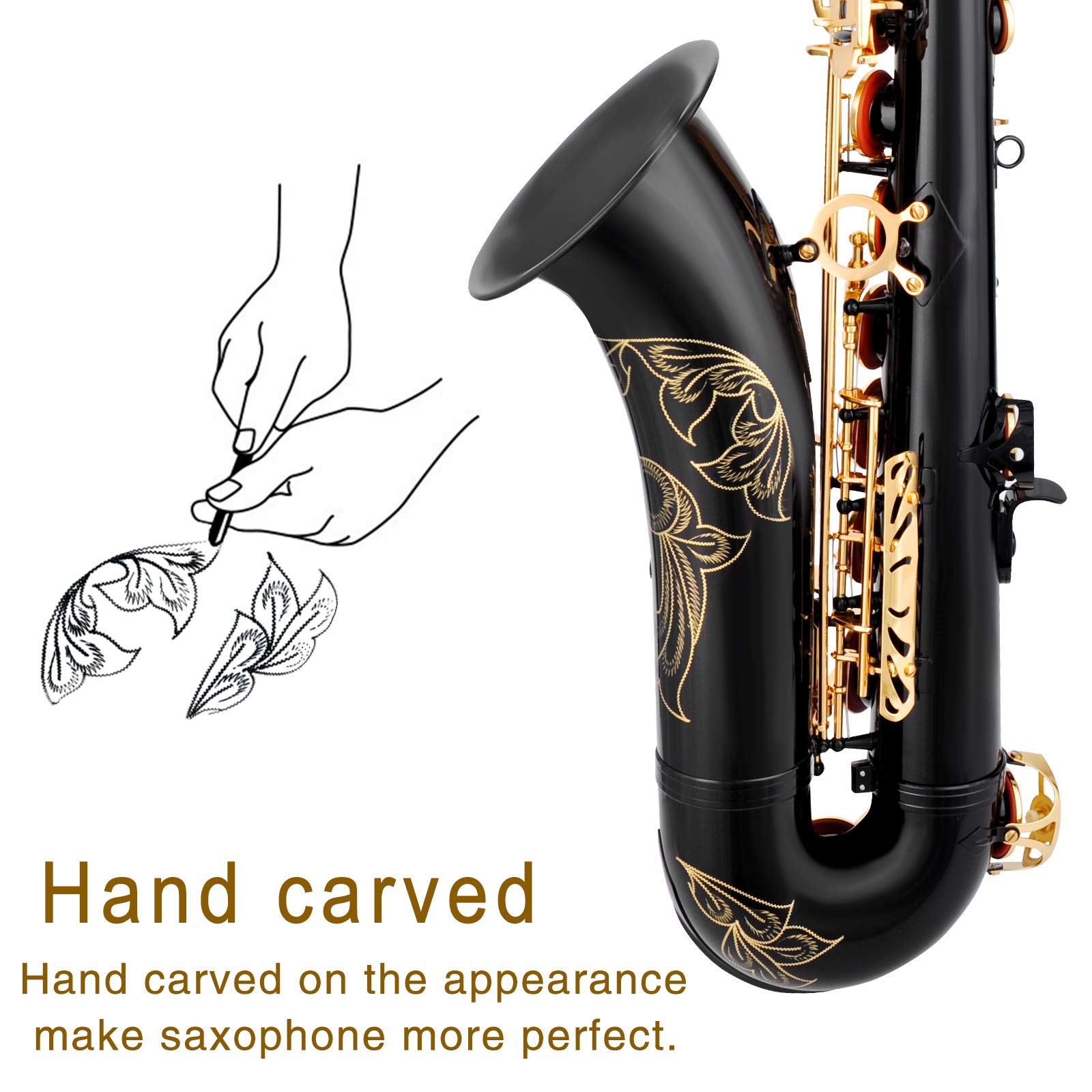 EASTROCK Tenor Saxophone Black/Golden B Flat Tenor Sax Professional Saxophone for Beginners Students Kids and Musicians with Car
