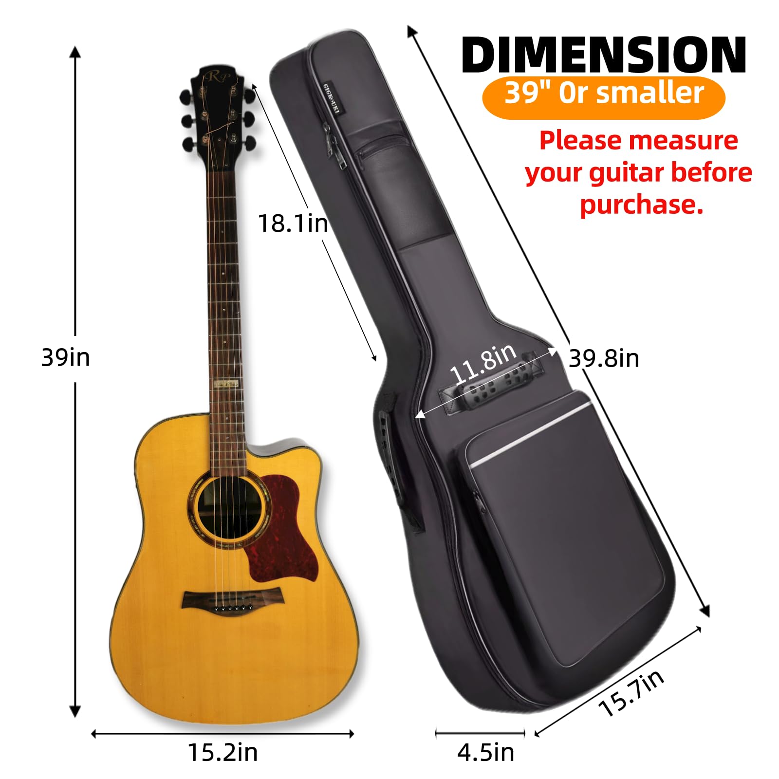 GIGKOUKI Bass Guitar Bag Gig Bag 0.3in Padding Black Padded Backpack Soft Electric Bass Case Whtie