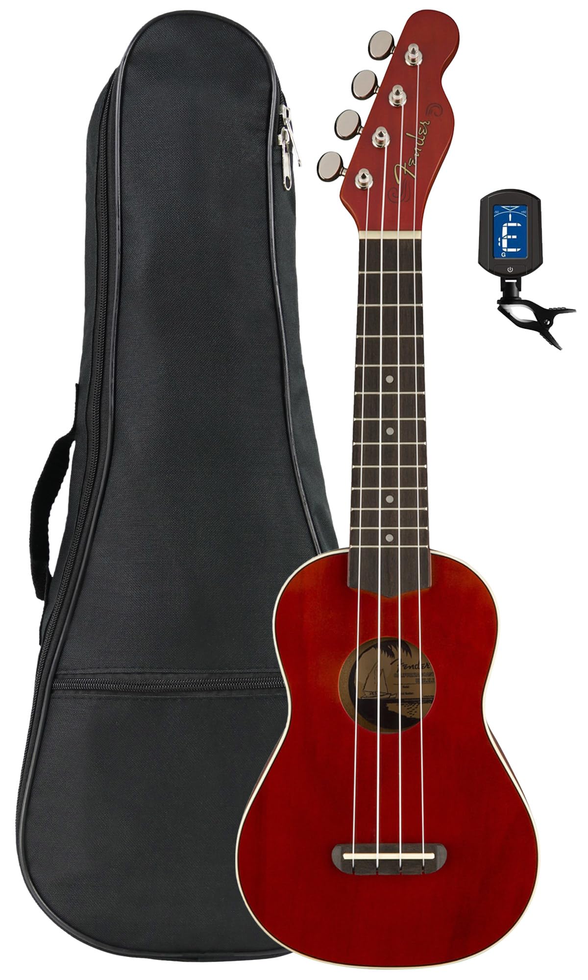 Fender Venice Soprano Ukulele - Cherry Bundle with Gig Bag and Tuner