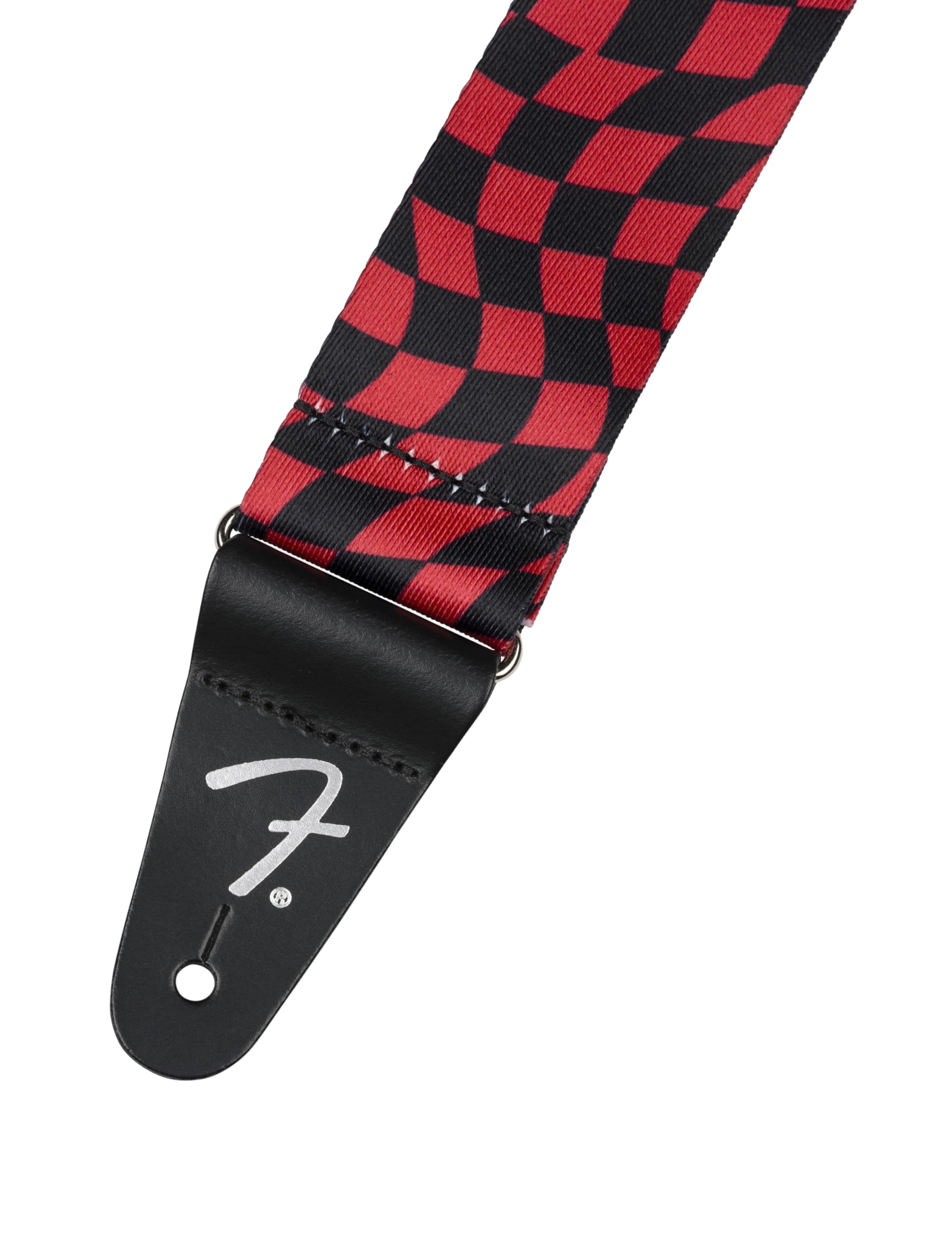 Fender Wavy Checkerboard Polyester Guitar Strap, Adjustable from 34''-59'', Leather Ends, Red