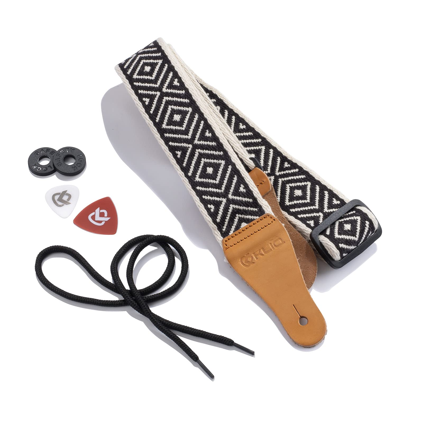 Kliq Vintage Woven Guitar Strap For Acoustic And Electric Guitars + 2 Free Rubber Strap Locks, 2 Free Guitar Picks And 1 Free La