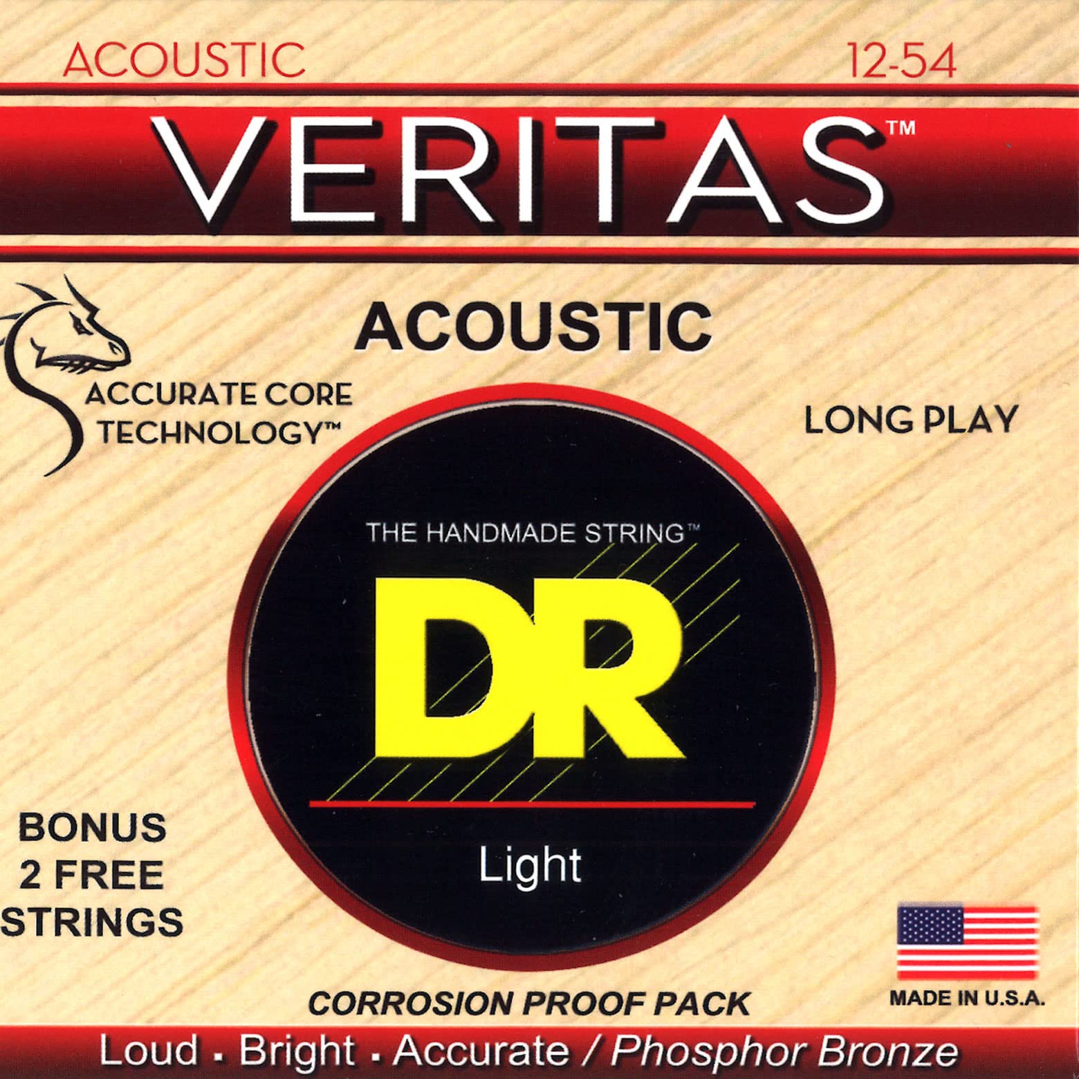 Dr Strings Veritas Phosphor Bronze Acoustic Guitar Strings, 12-54 Light (Vta-12)