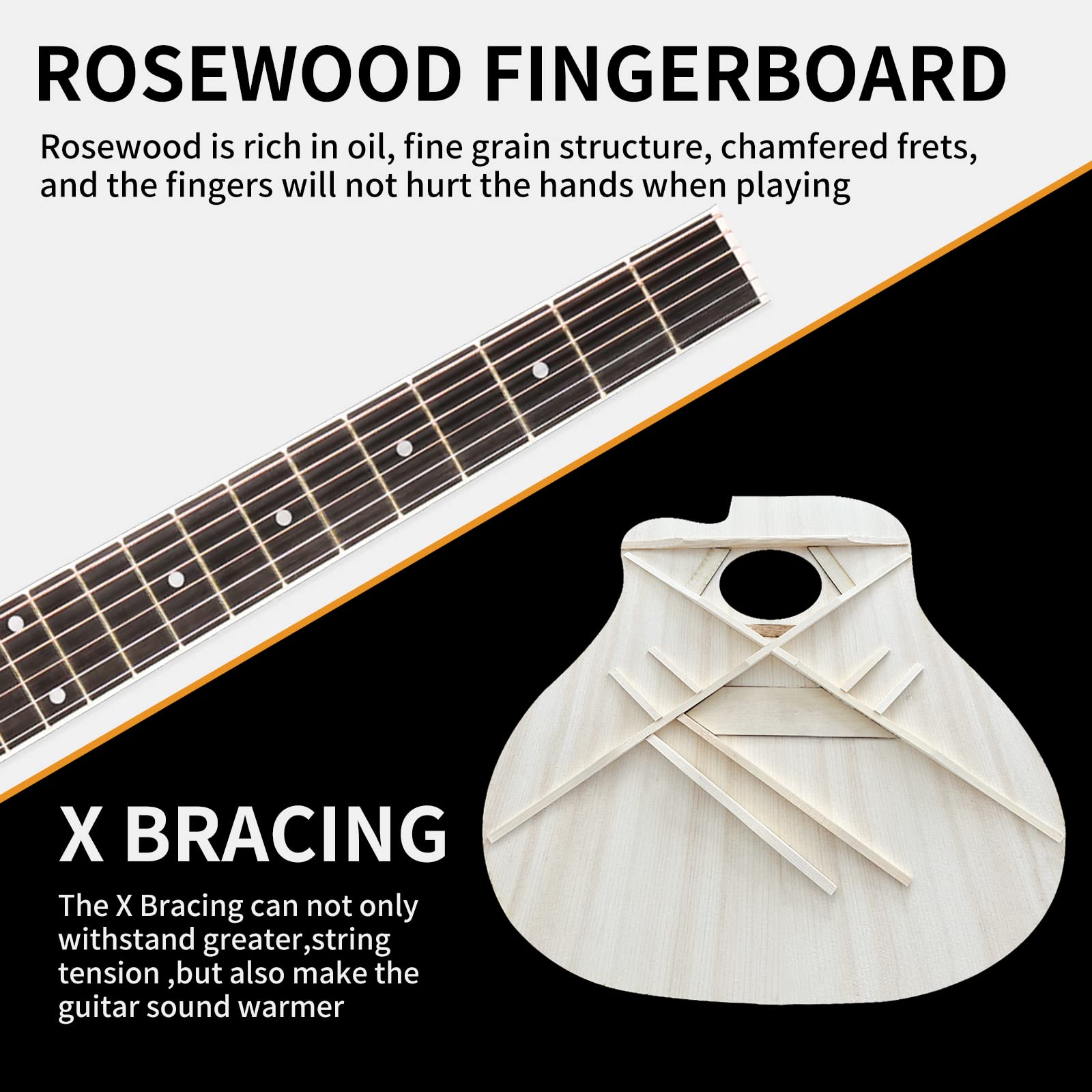 AODSK Acoustic Guitar Beginner 41 Inch Full Size Solid Spruce Top Guitarra Bundle Kit with Gig Bag Tuner Capo Picks String Strap