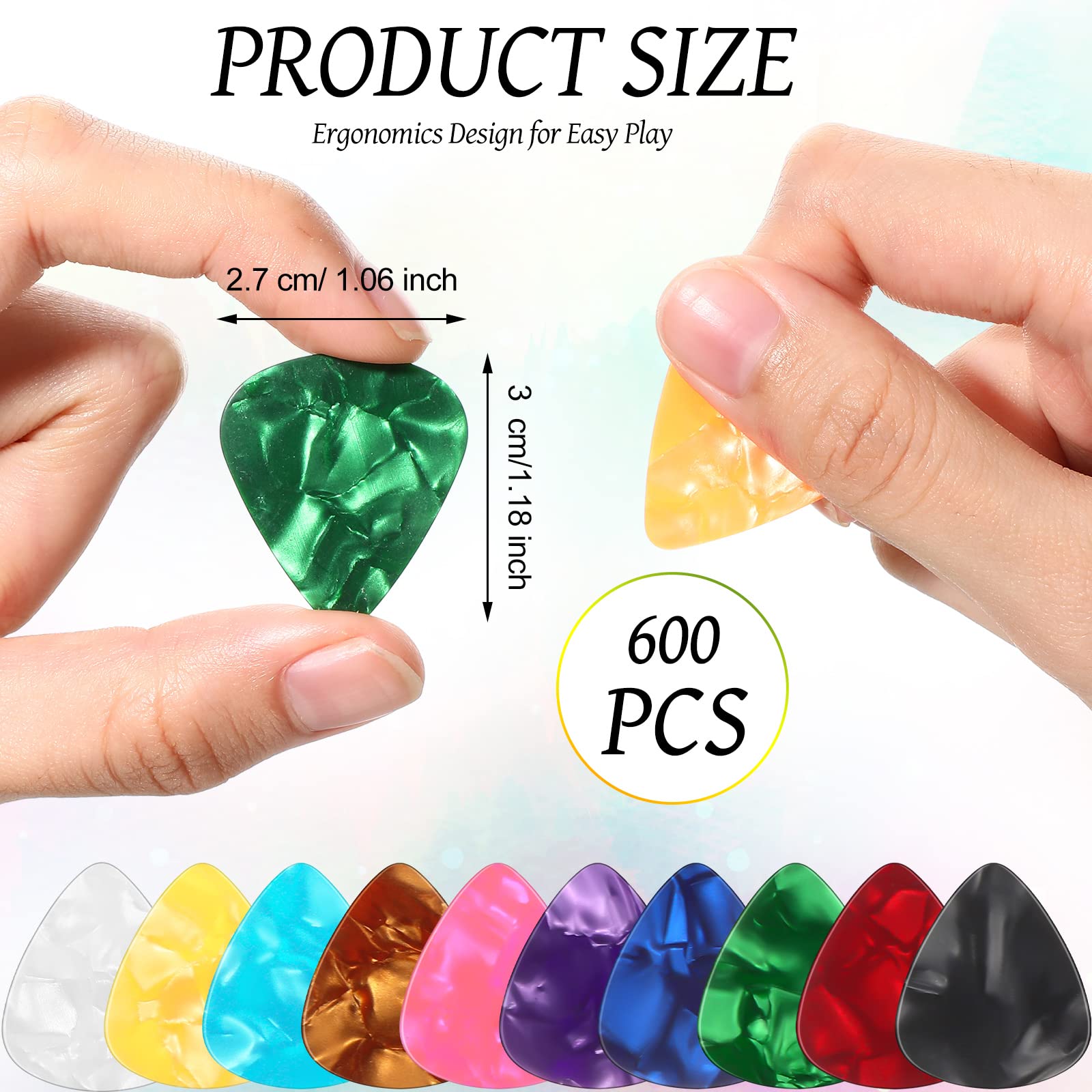 Yeshone 600 Pcs Guitar Picks Bulk Celluloid Picks Plectrums for Electric Acoustic Guitar Thin Medium Heavy Plectrums(10 Colors,0