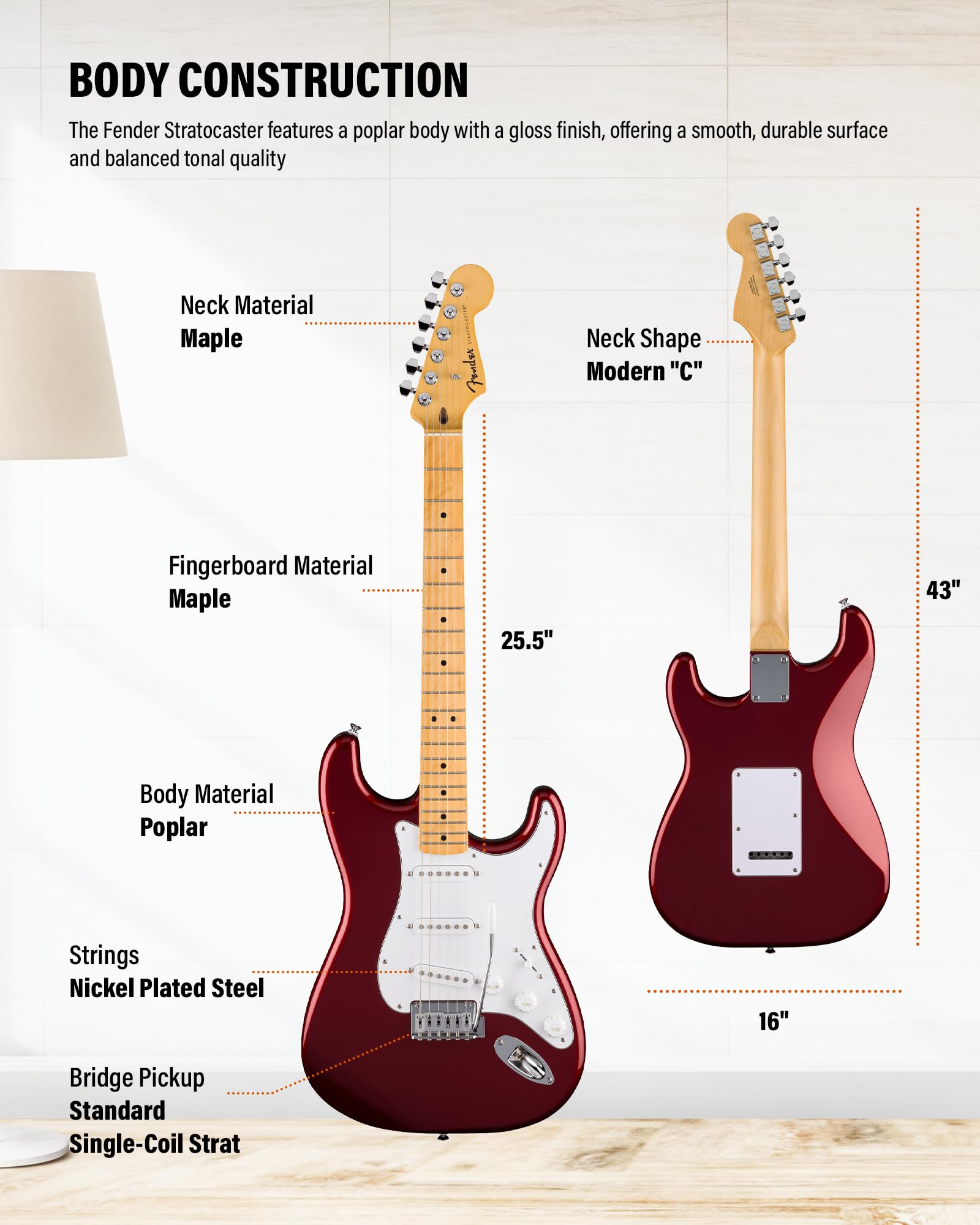 Fender Standard Stratocaster - Red Bundle with Strap, Guitar Cleaning Kit and Austin Bazaar Instructional Video