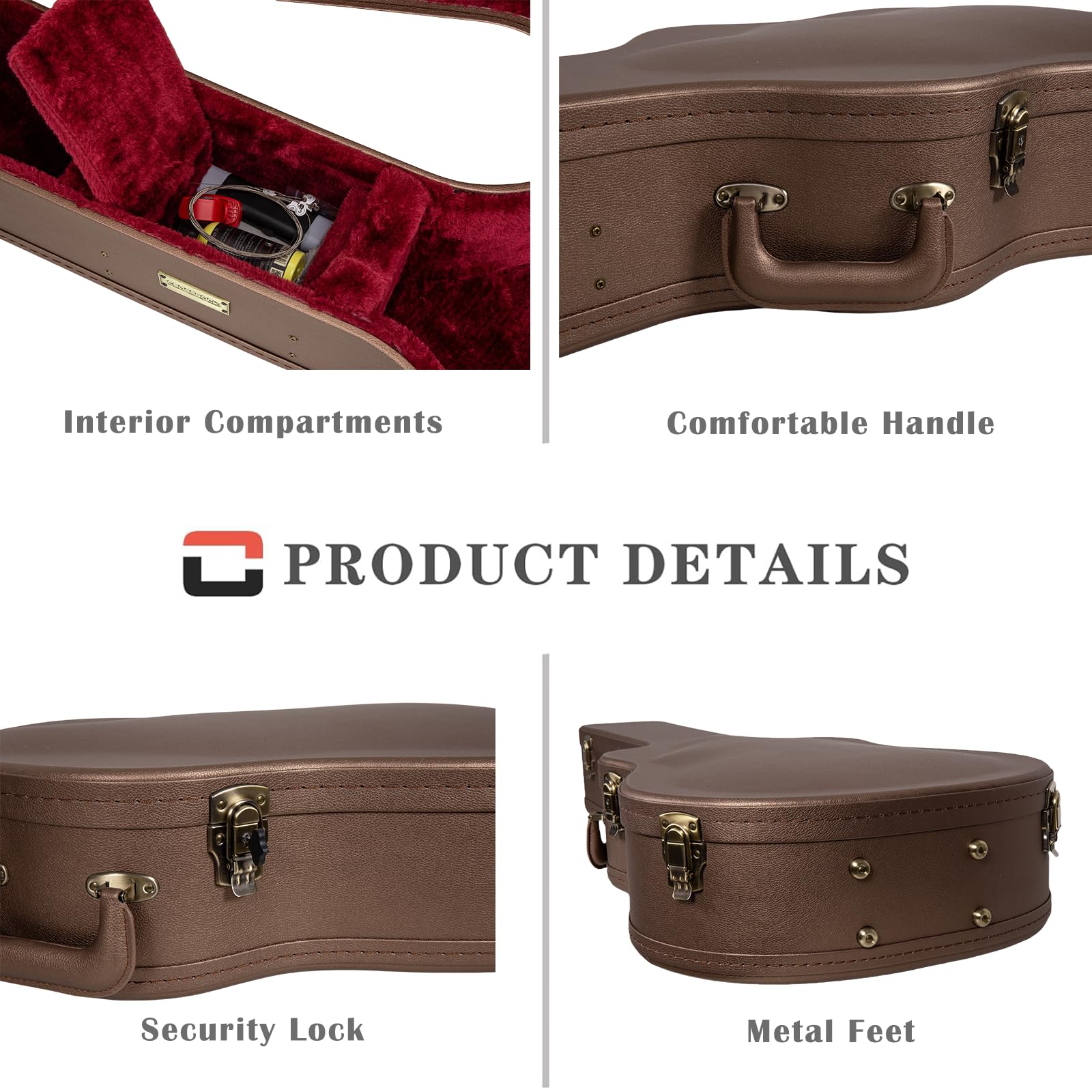 Crossrock Wooden Dreadnought Guitar Case for Martin D-28 / Taylor Grand Auditorium | Chocolate Brown Finish, Burgundy Velvet Int