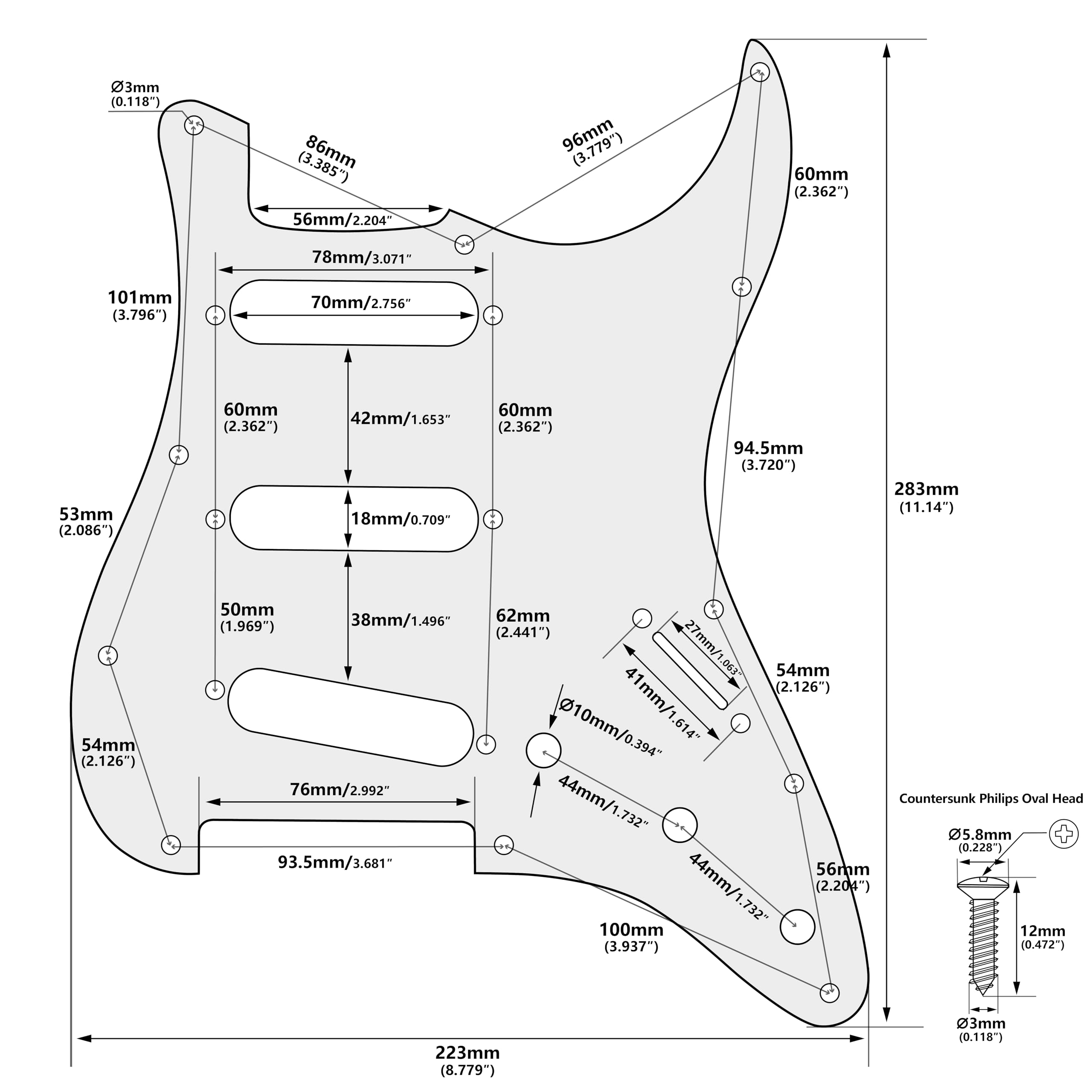 Banworks 1 Ply Strat SSS Pickguard 11-Hole Electric Guitar Pickguard Scratch Plate for USA/Mexican Fender Modern Style Standard