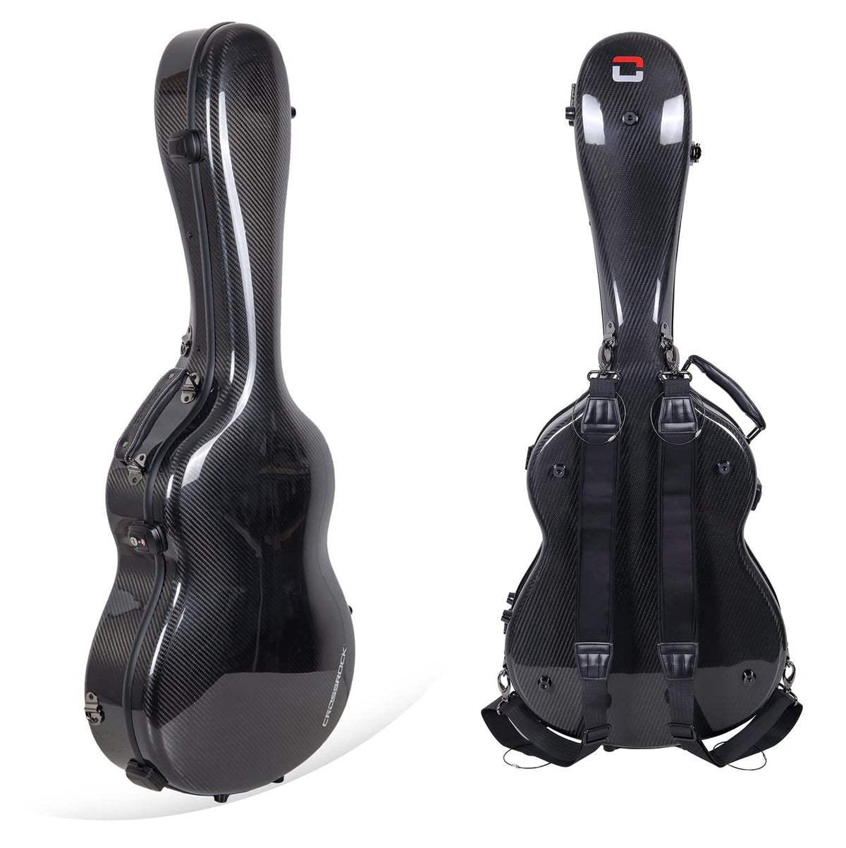 Air Carbon By Crossrock | 4/4 Classical Guitar Flight Case - 3K Twill Weave Carbon Fiber In Obsidian Black - Tsa Lock & Ergonomi
