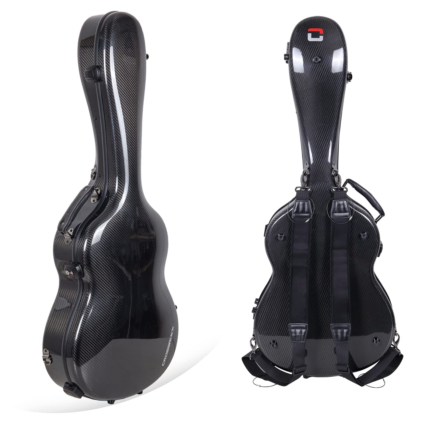 Crossrock Case - Hard-Shell Carbon Fiber Guitar Case - Fits 4/4 Classical Guitars - Padded Straps, Premium Foam Lining - Include