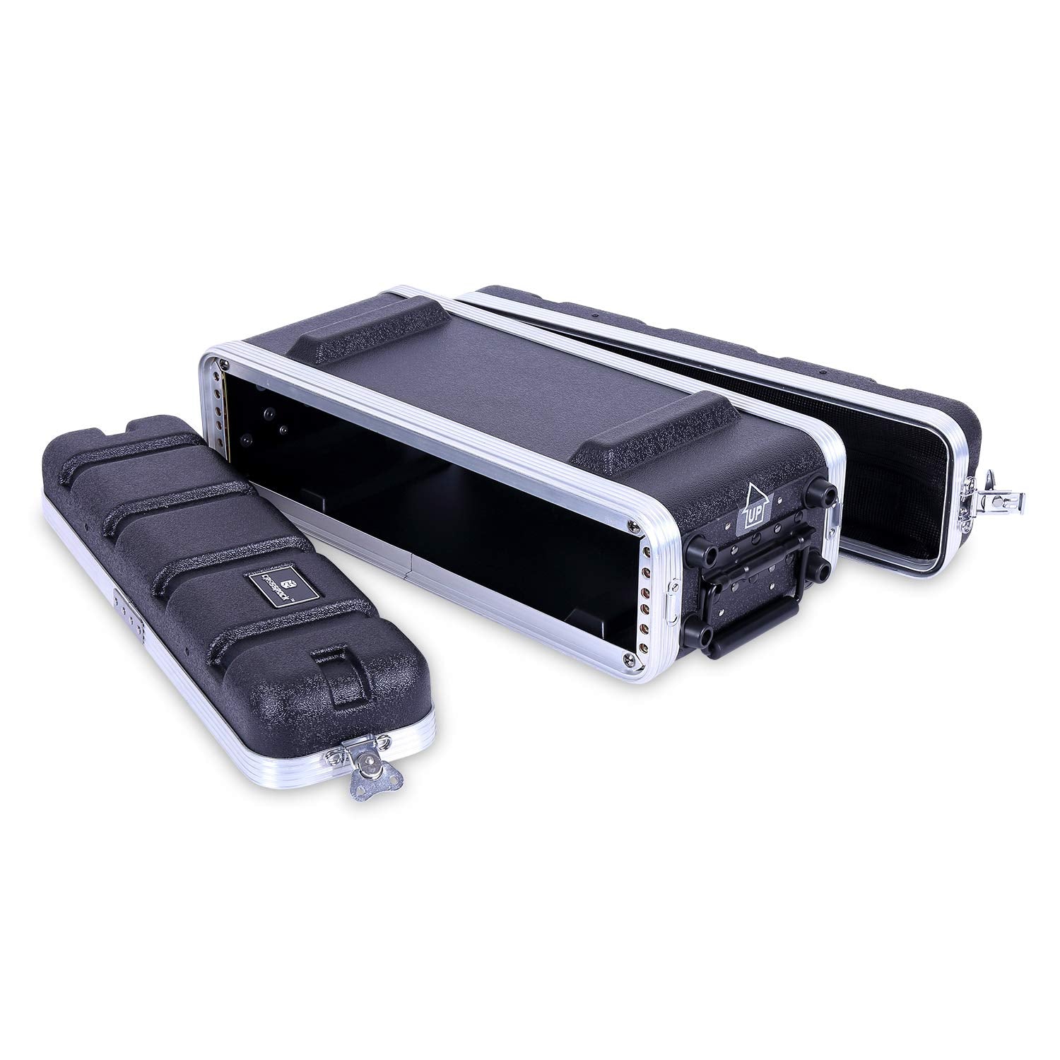 Crossrock Stackable 2U Rack Case, Shallow 14.25    Depth, Polyethylene Hard-shell Construction with Heavy Duty Hardware-Black(CR
