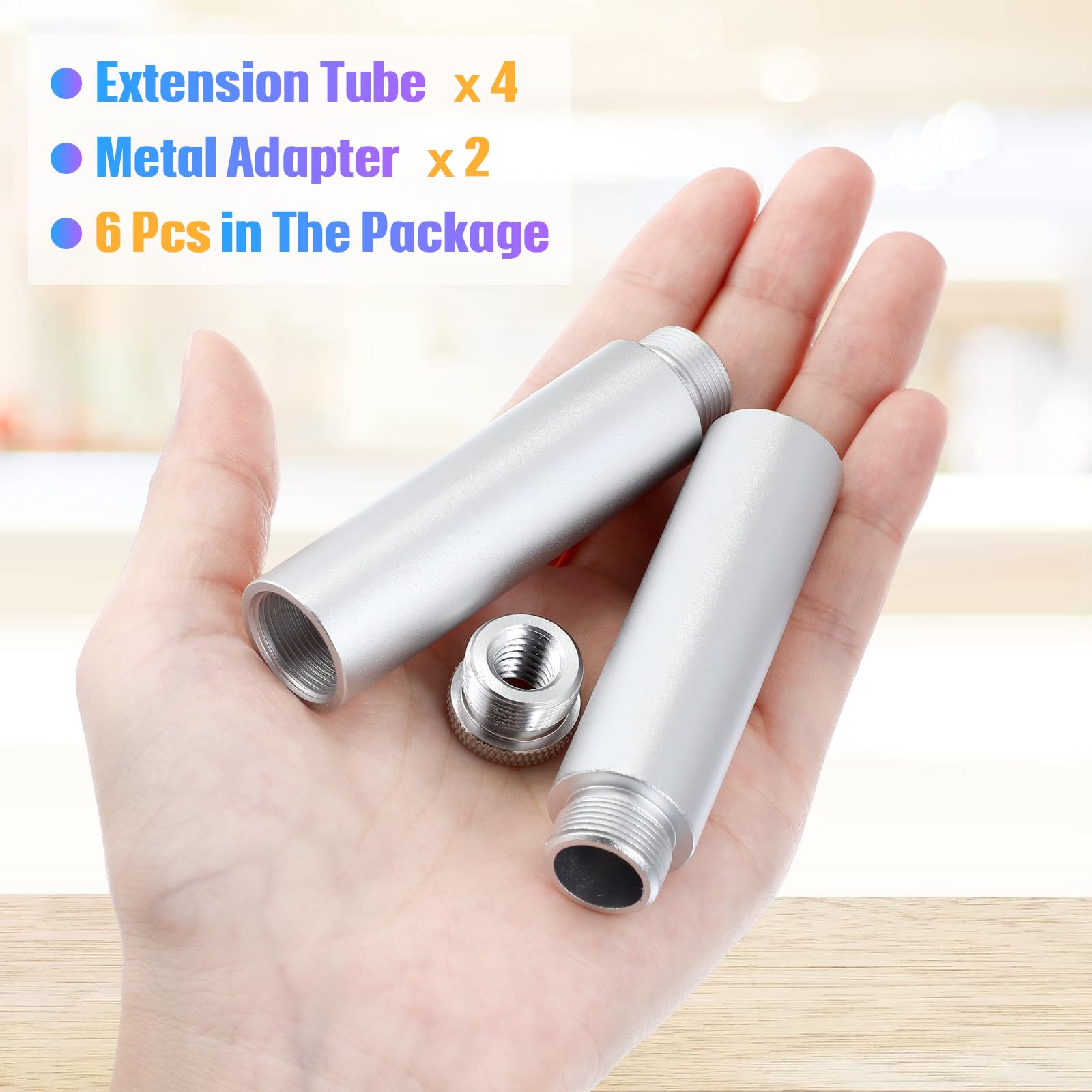 Weewooday Mic Stand Extension Tube 4 Pieces 5/8 Inch Microphone Extension Pipe Aluminium Alloy Stand Extenders Screw Boom Tubes