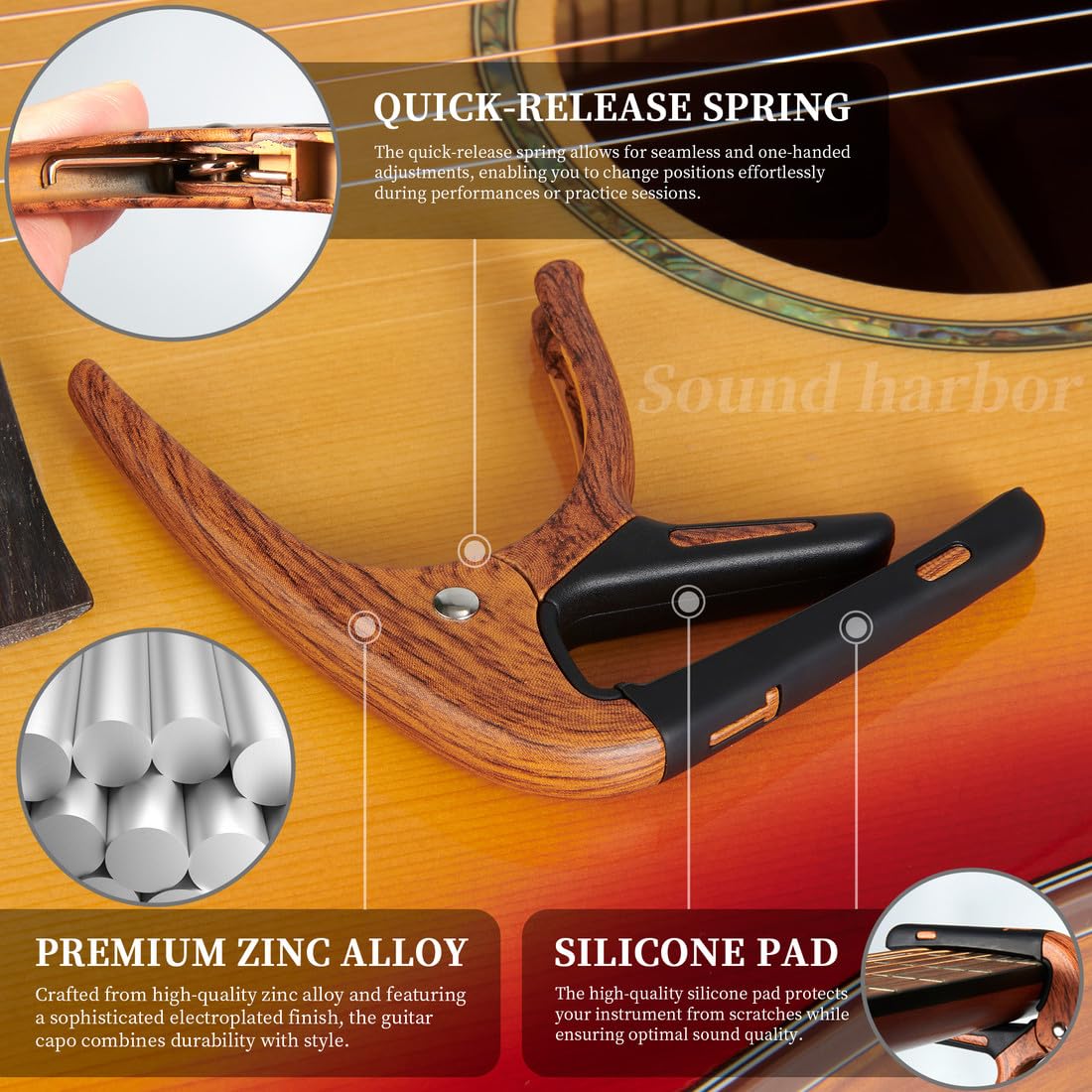 Guitar Capo for Acoustic and Electric 6 String Guitars (1 Pack Roswood Capo)