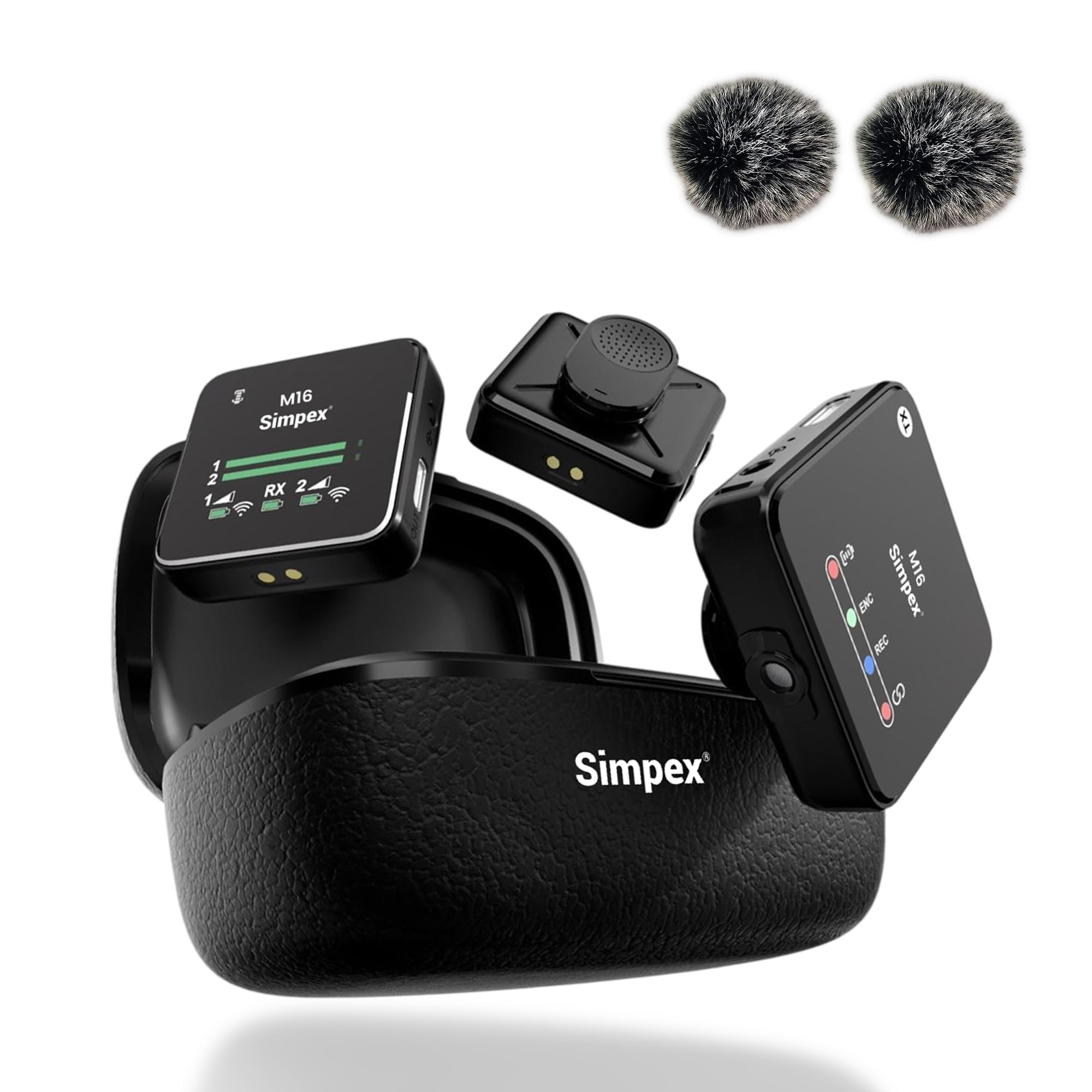 Simpex M-16 Wireless Microphone With Charging Case, 100M Range, Intelligent Noise Cancellation, 10Hrs Battery, Compatible With D