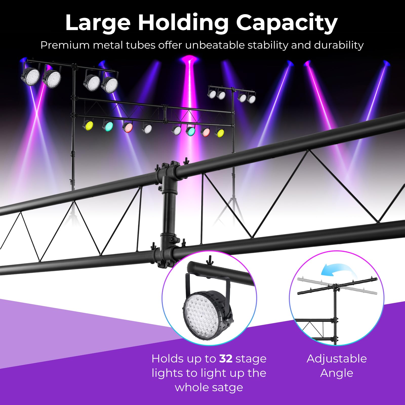 Tangkula Stage Lighting Stand, 14FT Lighting Truss System w/32 Lights Hold 220LBS Capacity, 11 Adjustable Height, Retractable T