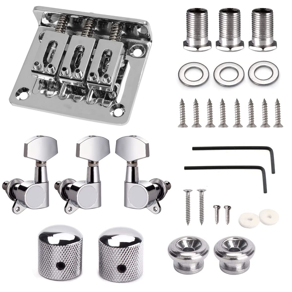 Tuoren Complete 3 String Box Guitar Replacement Part Inclued Saddle Bridge Tuning Pegs Keys Control Knobs Strap Locks Screws Was