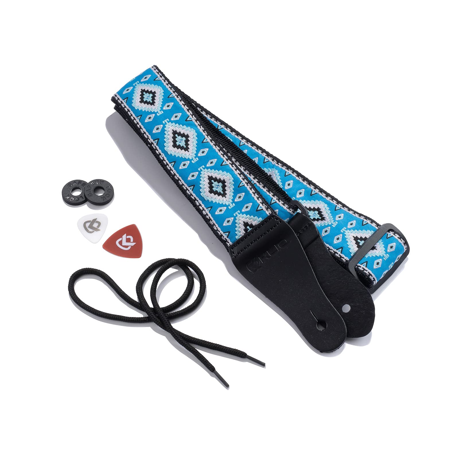 Kliq Vintage Woven Guitar Strap For Acoustic And Electric Guitars + 2 Free Rubber Strap Locks, 2 Free Guitar Picks And 1 Free La