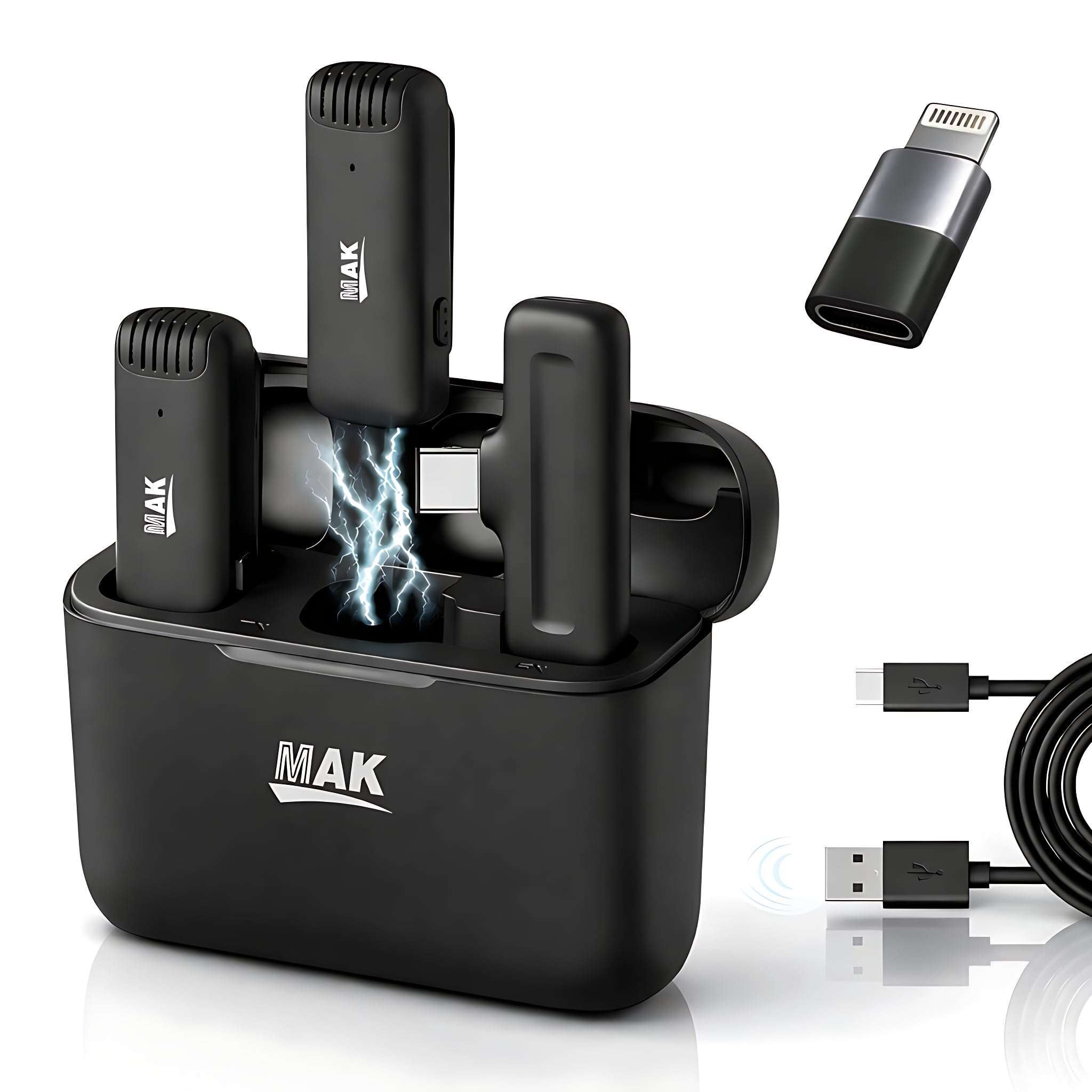Mmak Wireless Lavalier Mic With Charging Case, Noise Reduction Modes Collar Microphone For Video Recording, Youtube, Facebook, L
