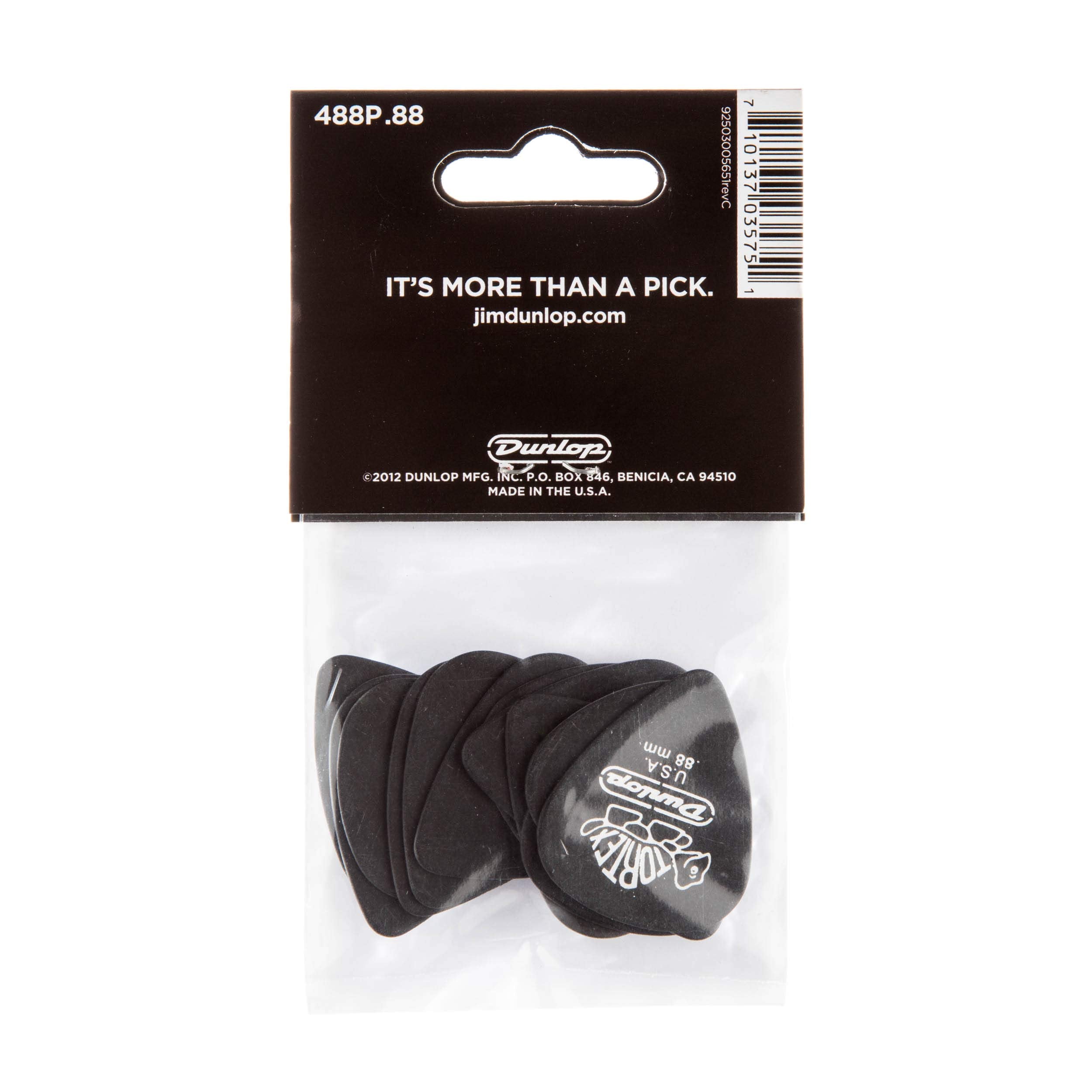 Dunlop 488P.88 Tortex Pitch Black, .88mm, 12/Player's Pack