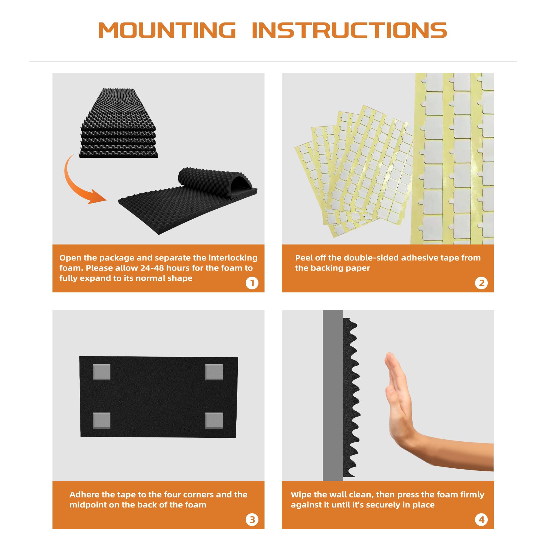 TEMGCUAM 2 Pack Sound Proof Foam Panels | 48''  24''  2'' Egg Crate Foam Pad | High Density Soundproof Wall Panels for Home Stud